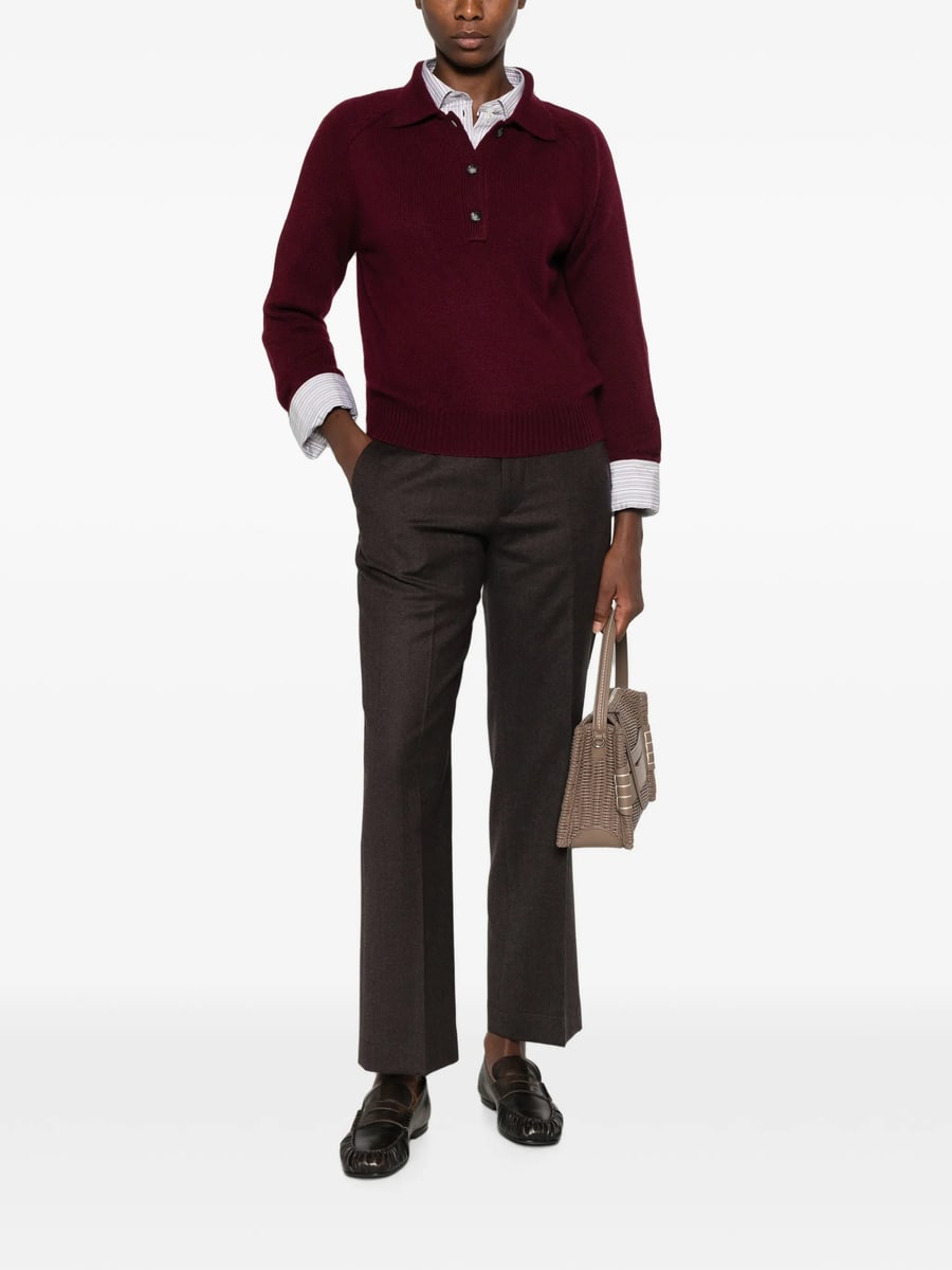 Allude Allude Button-up Polo-collar Sweater, view 3