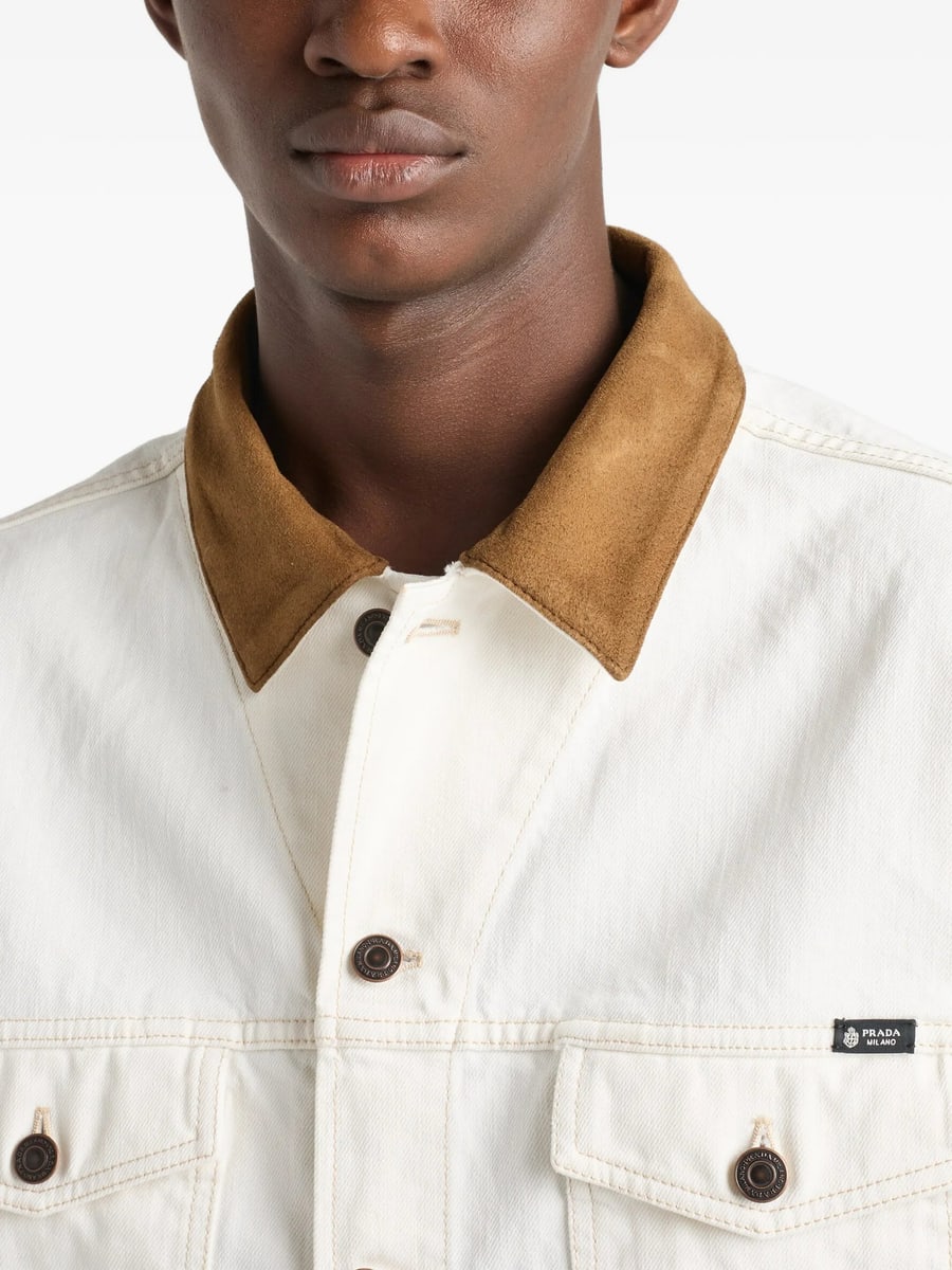 Prada Prada Old Denim Jacket With Leather Details, view 4