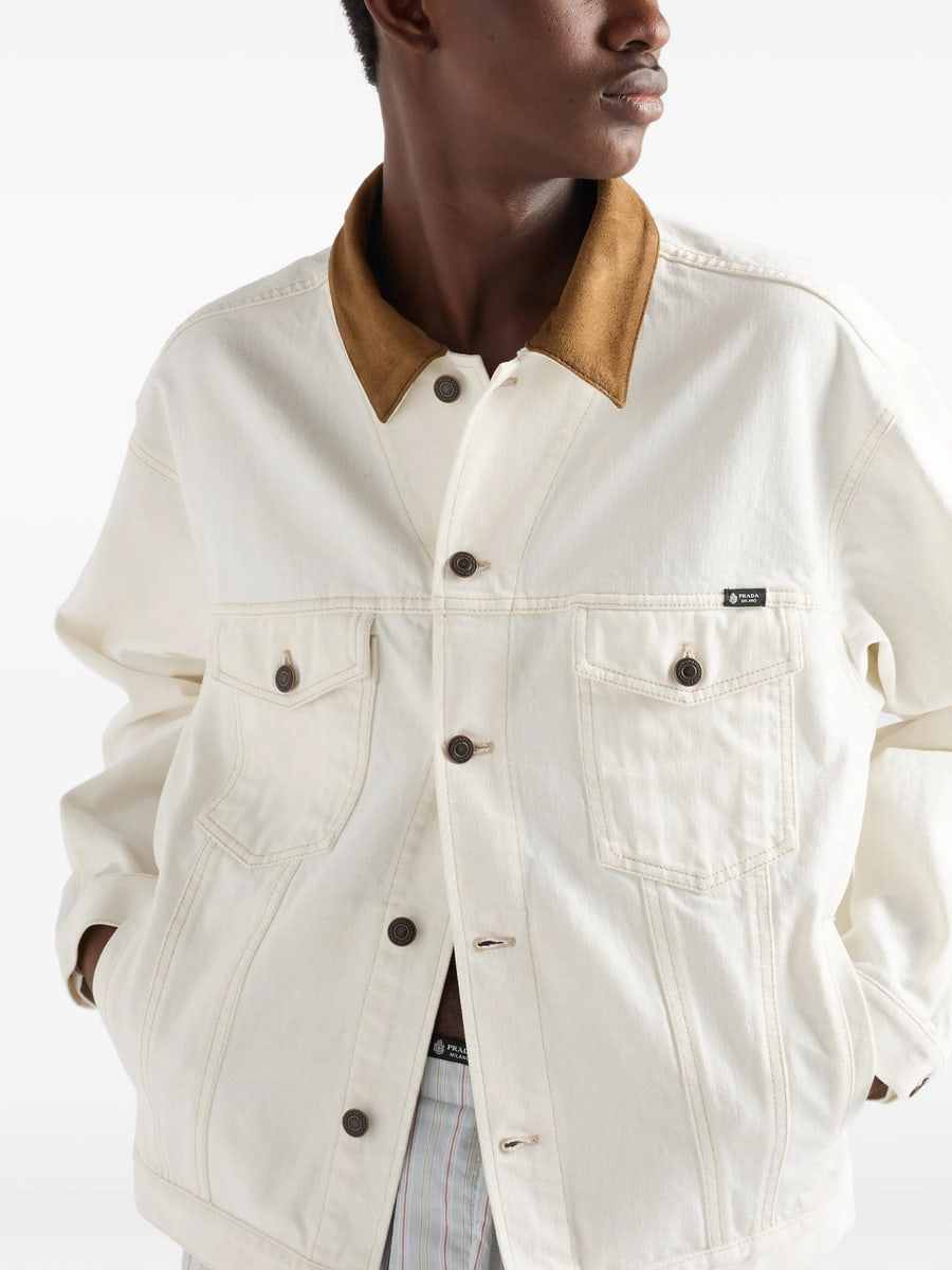 Prada Prada Old Denim Jacket With Leather Details, view 5
