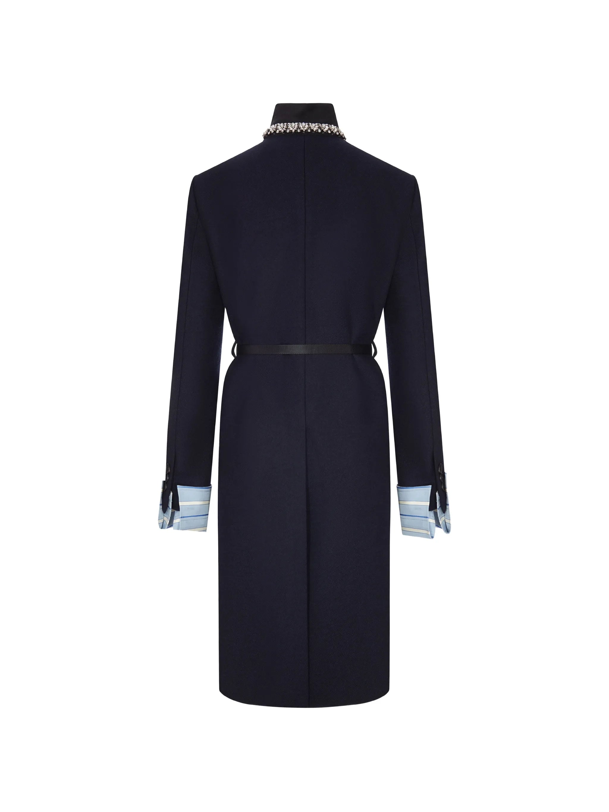 Prada Prada Long Wool Coat With Belt And Jewel Collar, view 2
