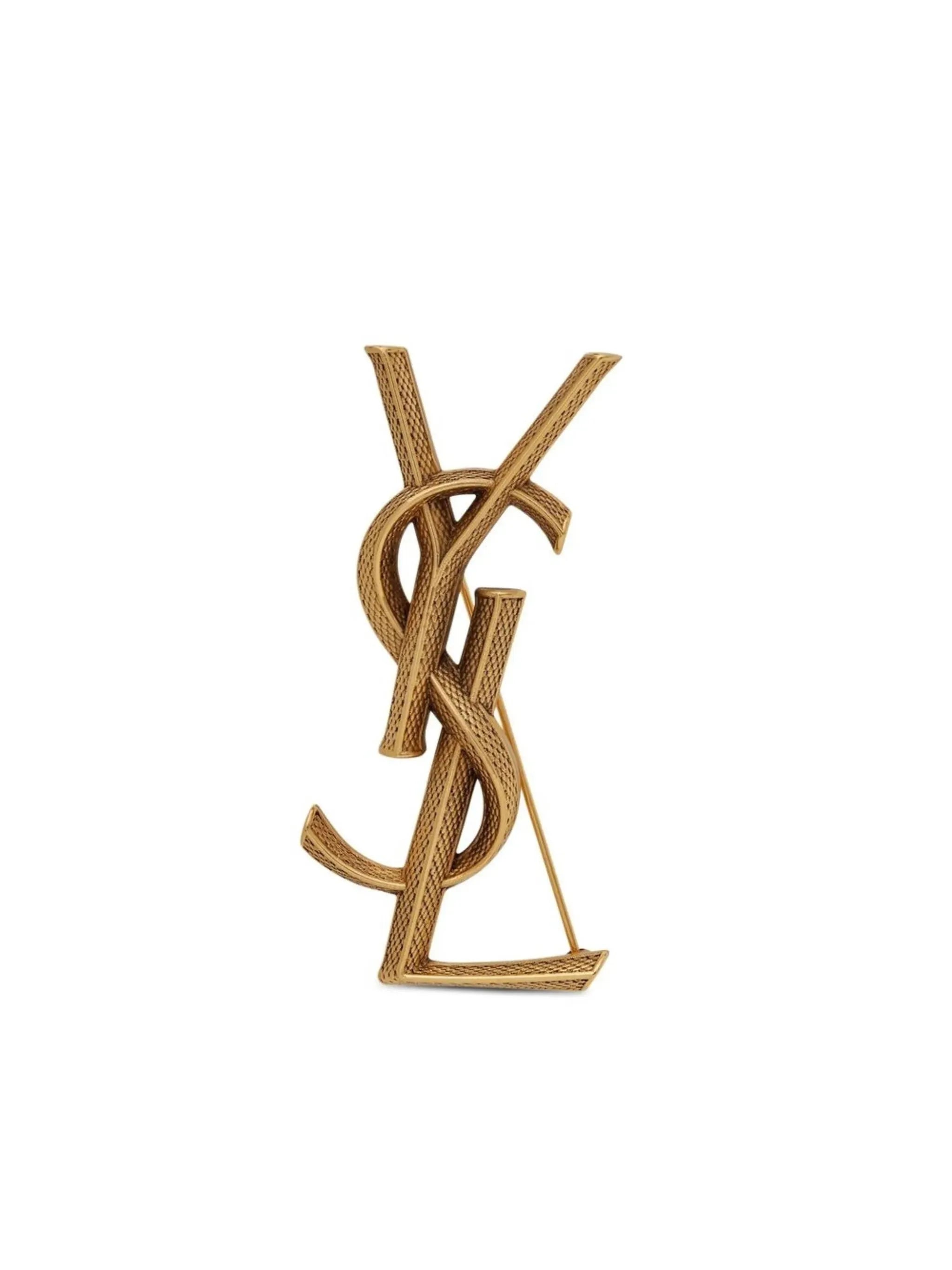 Saint Laurent Saint Laurent Textured Logo Letter Brooch