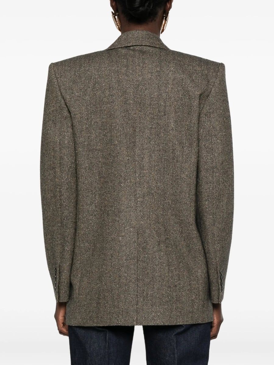 Saint Laurent Saint Laurent Herringbone-pattern Double-breasted Blazer, view 2