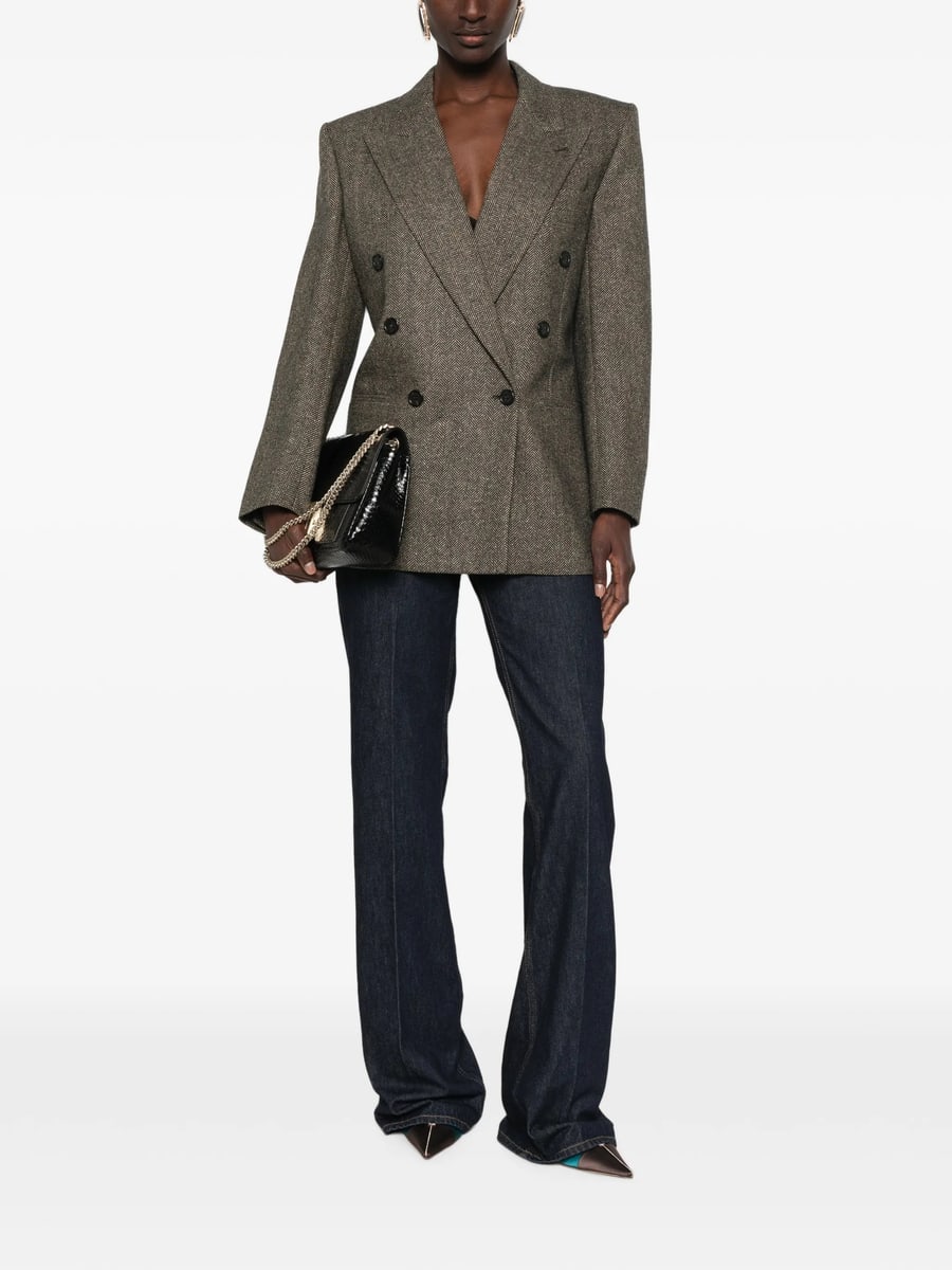 Saint Laurent Saint Laurent Herringbone-pattern Double-breasted Blazer, view 3