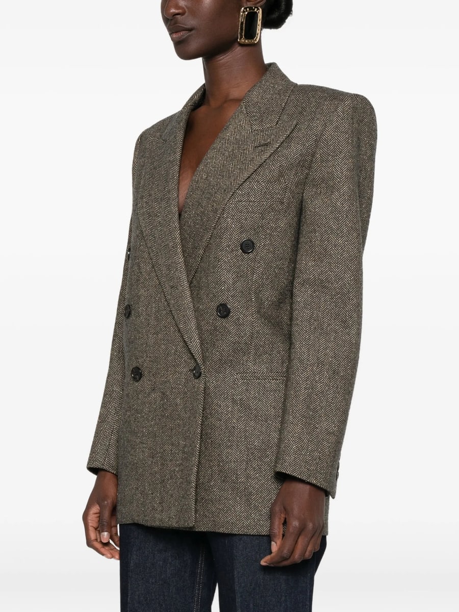 Saint Laurent Saint Laurent Herringbone-pattern Double-breasted Blazer, view 4