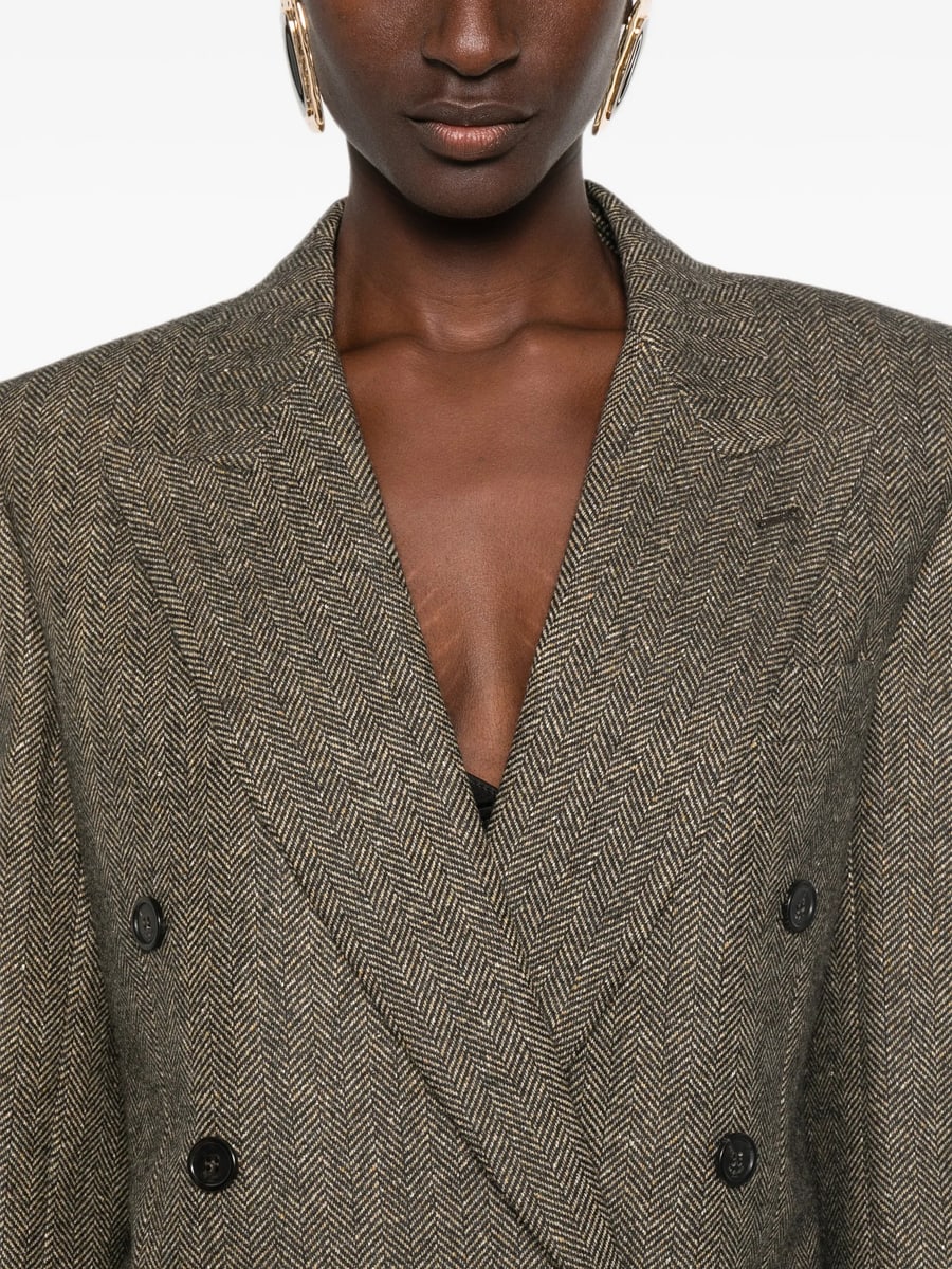 Saint Laurent Saint Laurent Herringbone-pattern Double-breasted Blazer, view 5