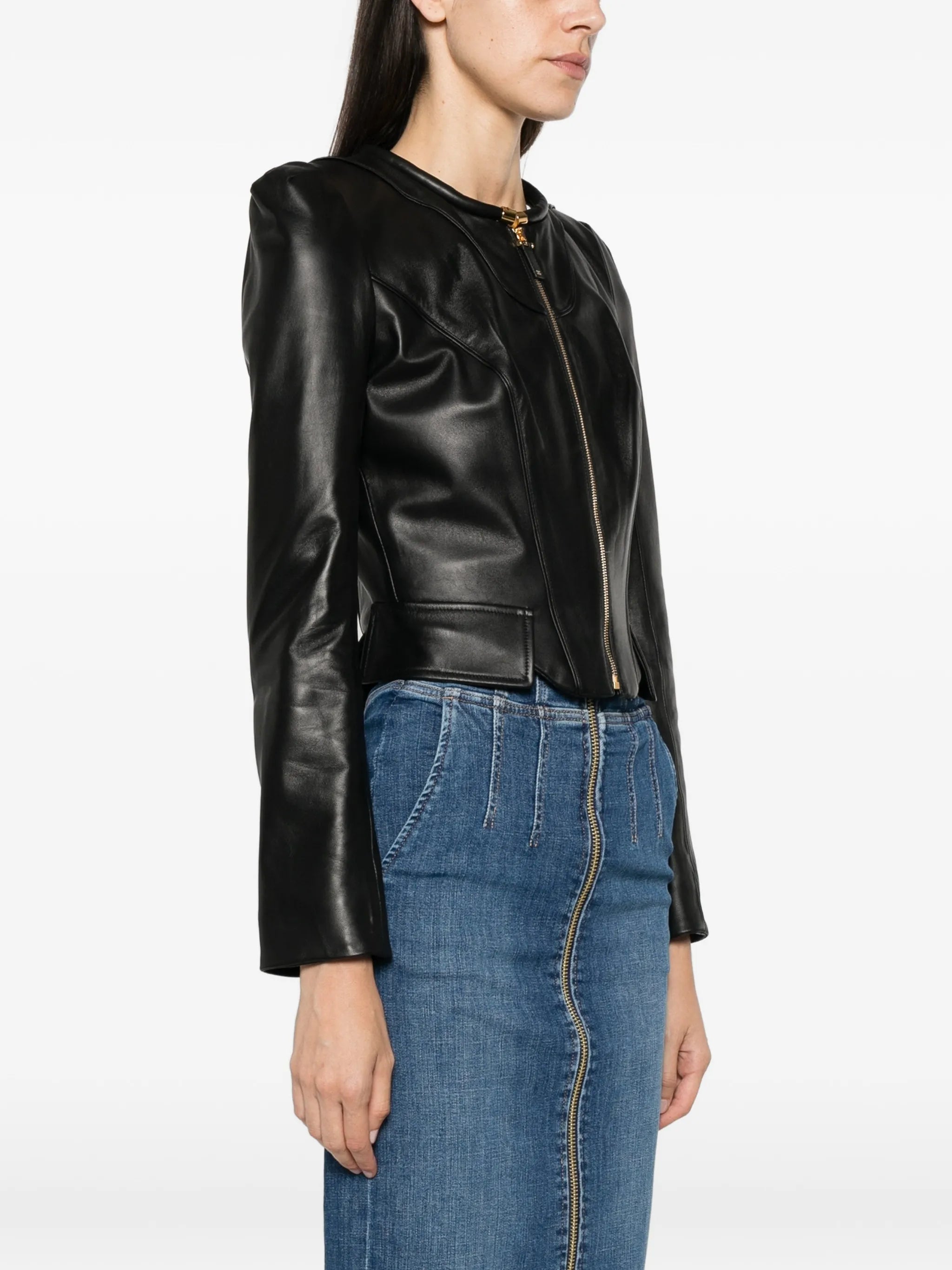 Elisabetta Franchi Elisabetta Franchi Peplum-hem Leather Jacket, view 2