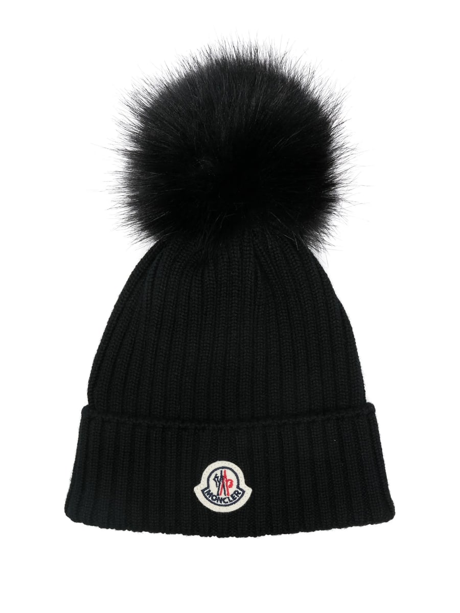Moncler Moncler Pom-pom Logo-patch Beanie Hat