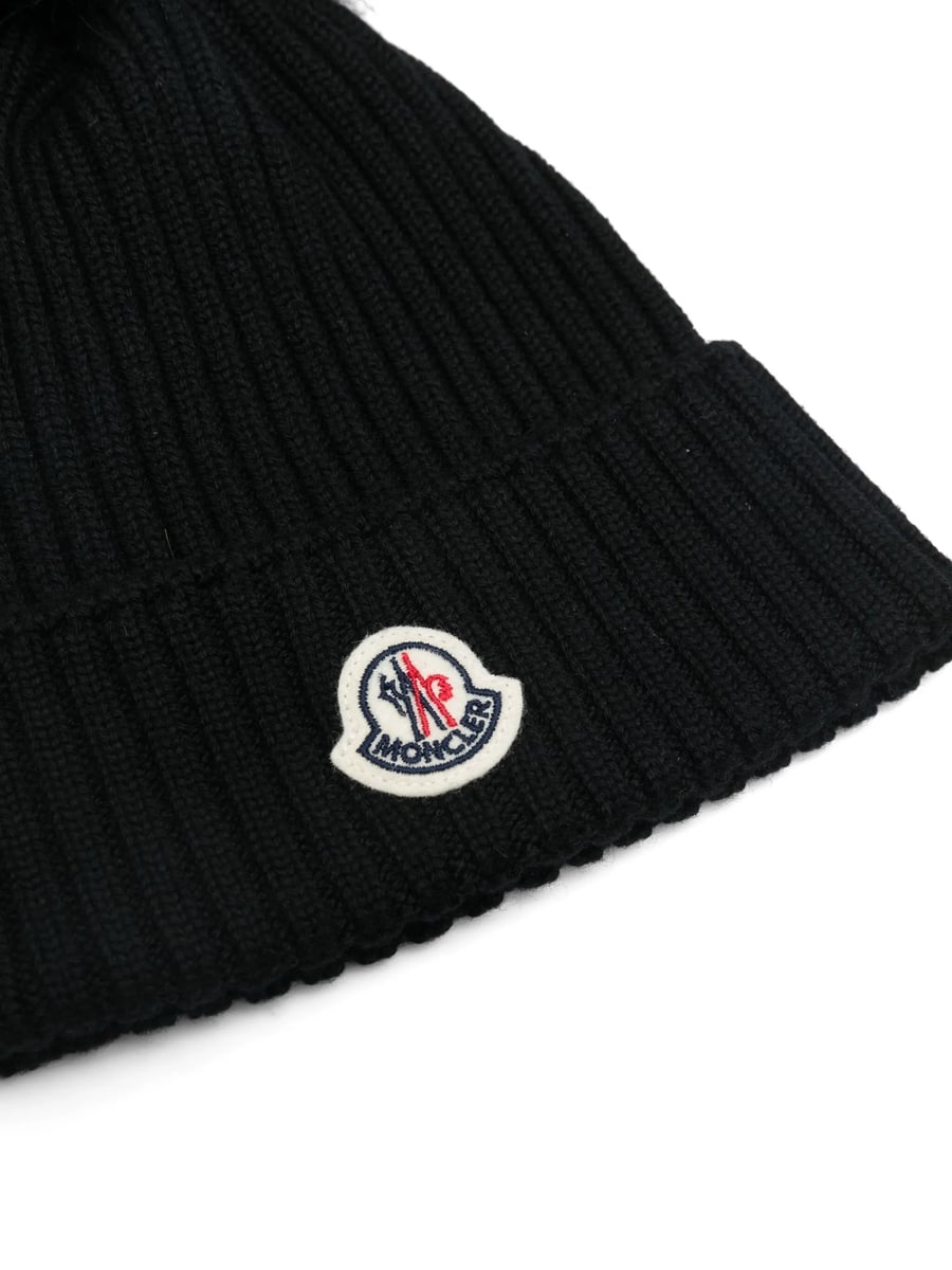 Moncler Moncler Pom-pom Logo-patch Beanie Hat, view 2