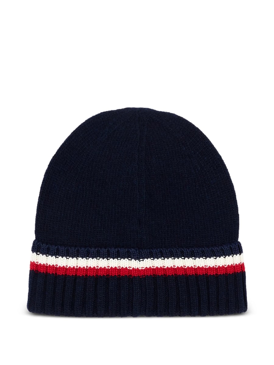 Moncler Moncler Logo-patch Striped Beanie Hat, view 2