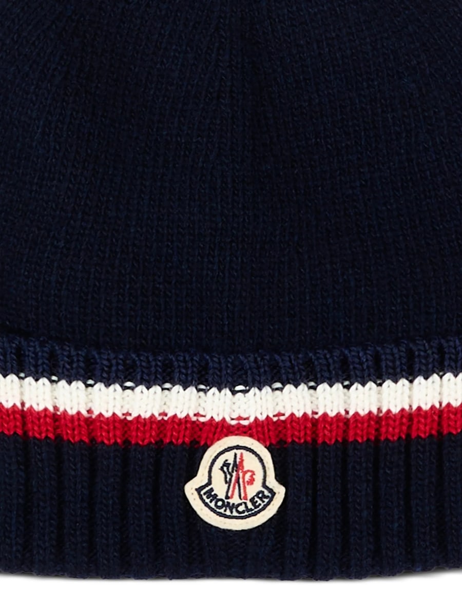 Moncler Moncler Logo-patch Striped Beanie Hat, view 3