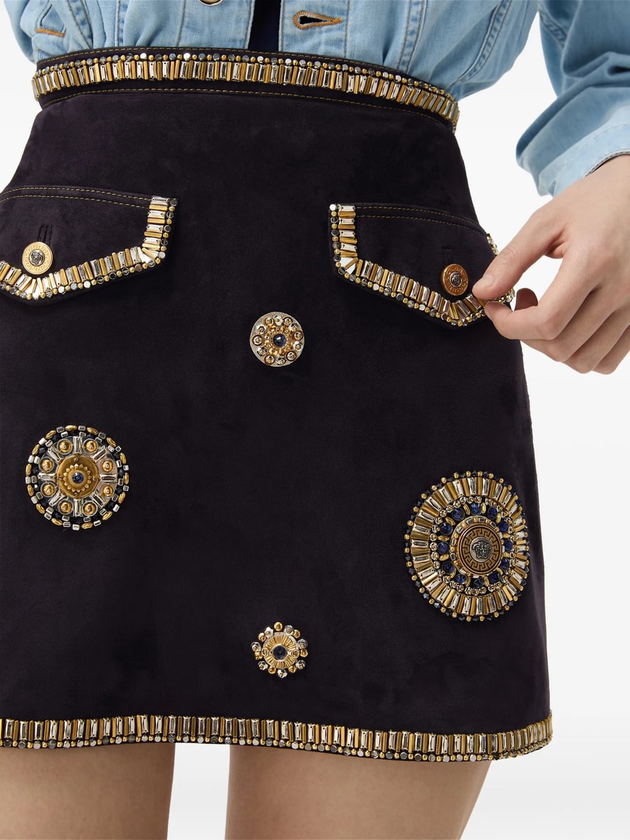 Versace Versace Embroidered Suede Mini Skirt, view 2