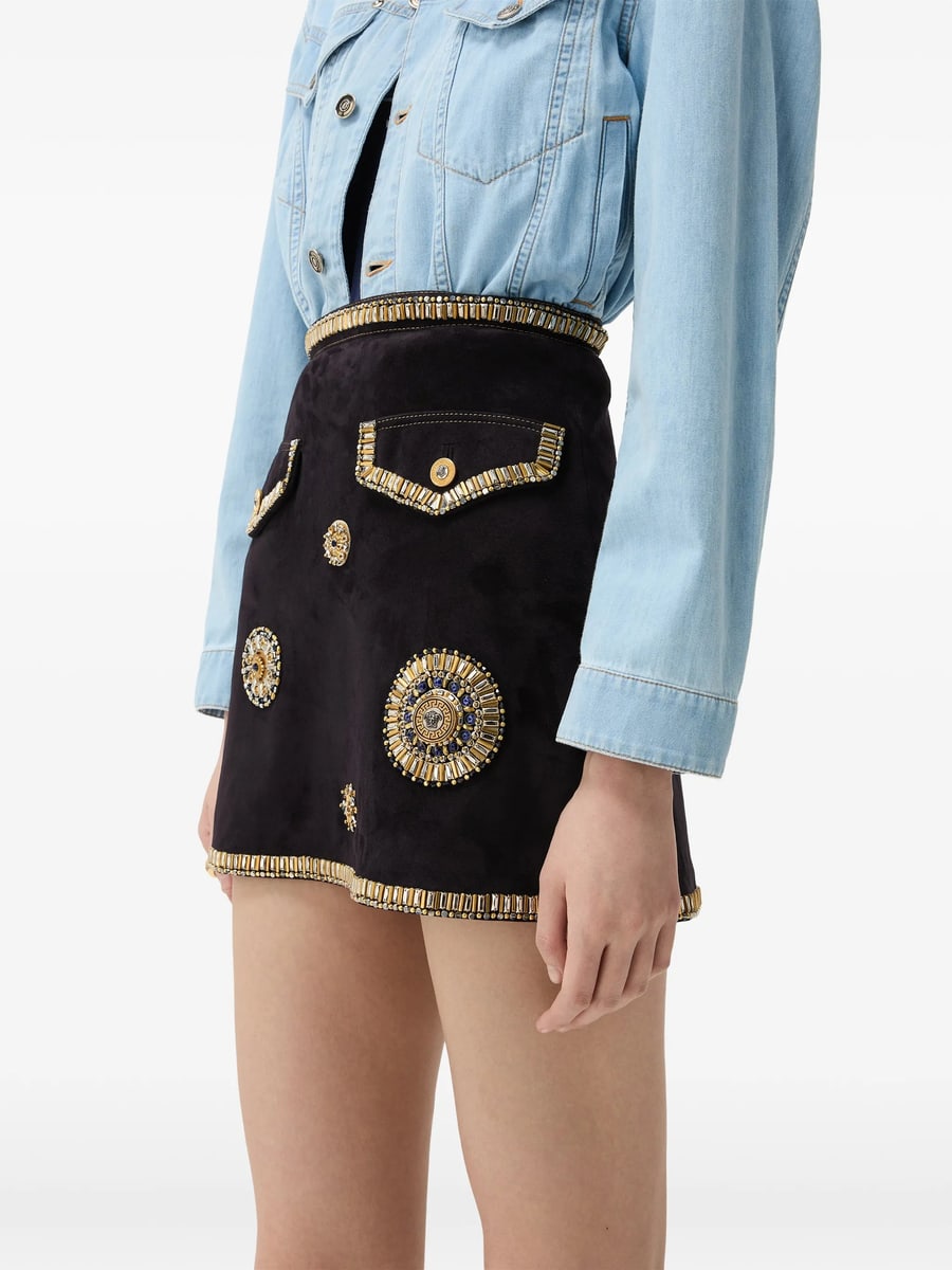 Versace Versace Embroidered Suede Mini Skirt, view 3