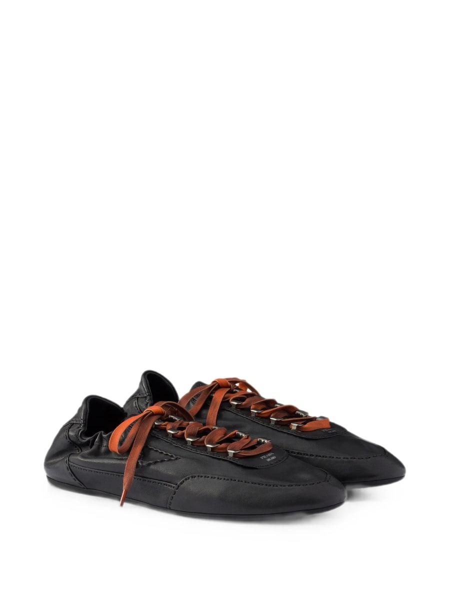 Prada Prada Collapse Antiqued Nappa Leather Sneakers With Hooks, view 3