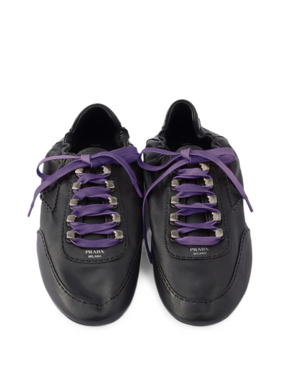 Prada Prada Collapse Antiqued Nappa Leather Sneakers With Hooks, view 5