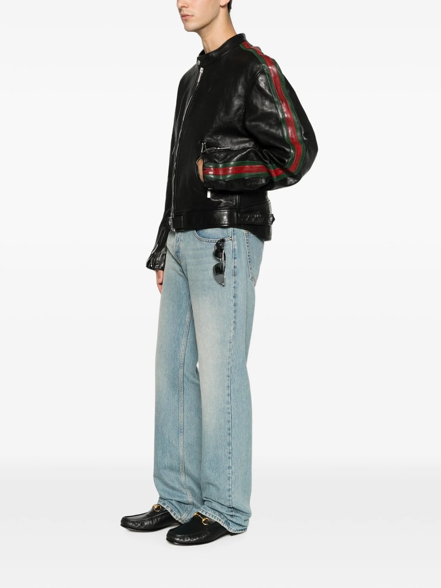 Gucci Gucci Web-stripe Leather Jacket, view 4