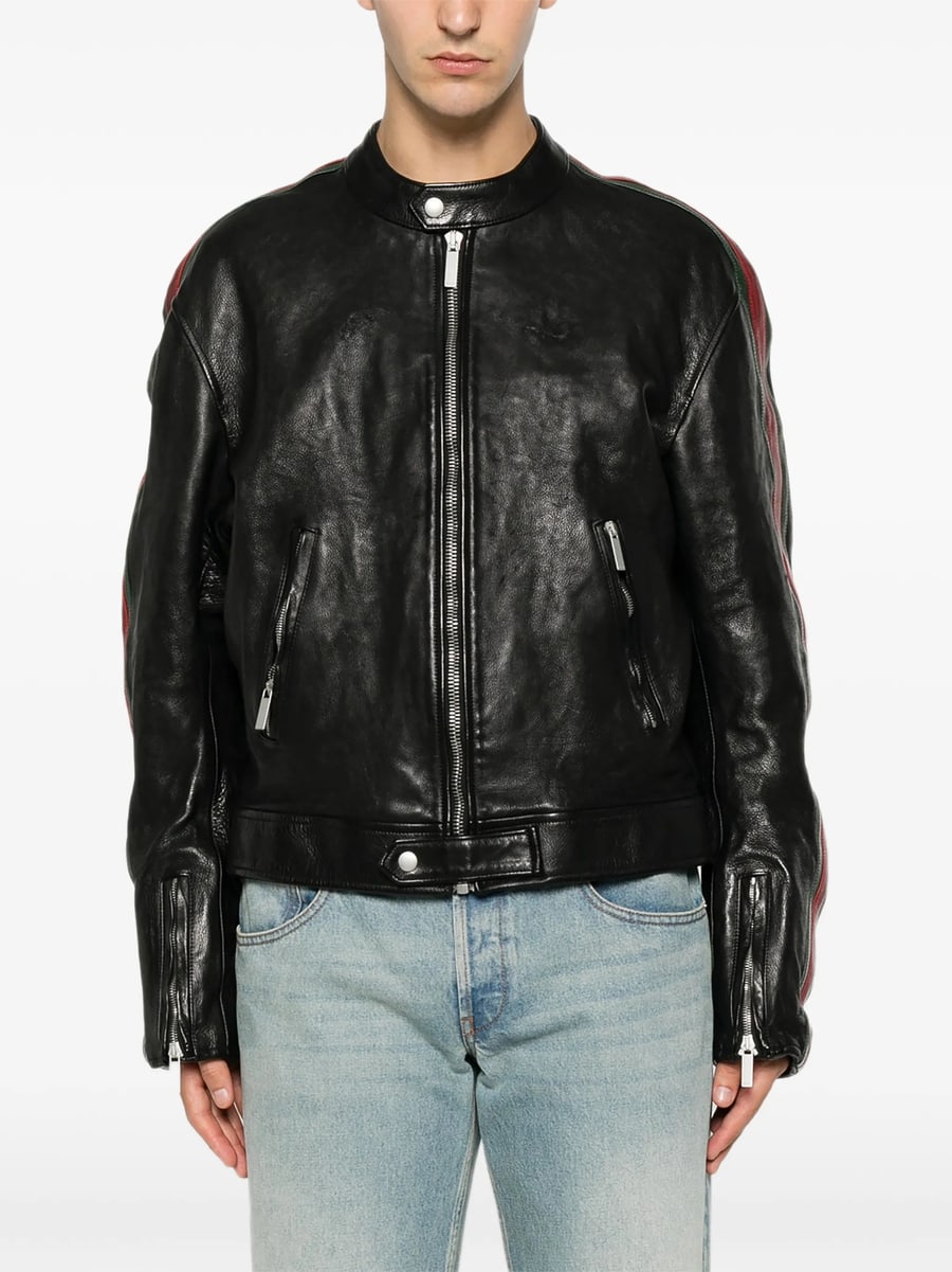 Gucci Gucci Web-stripe Leather Jacket, view 5