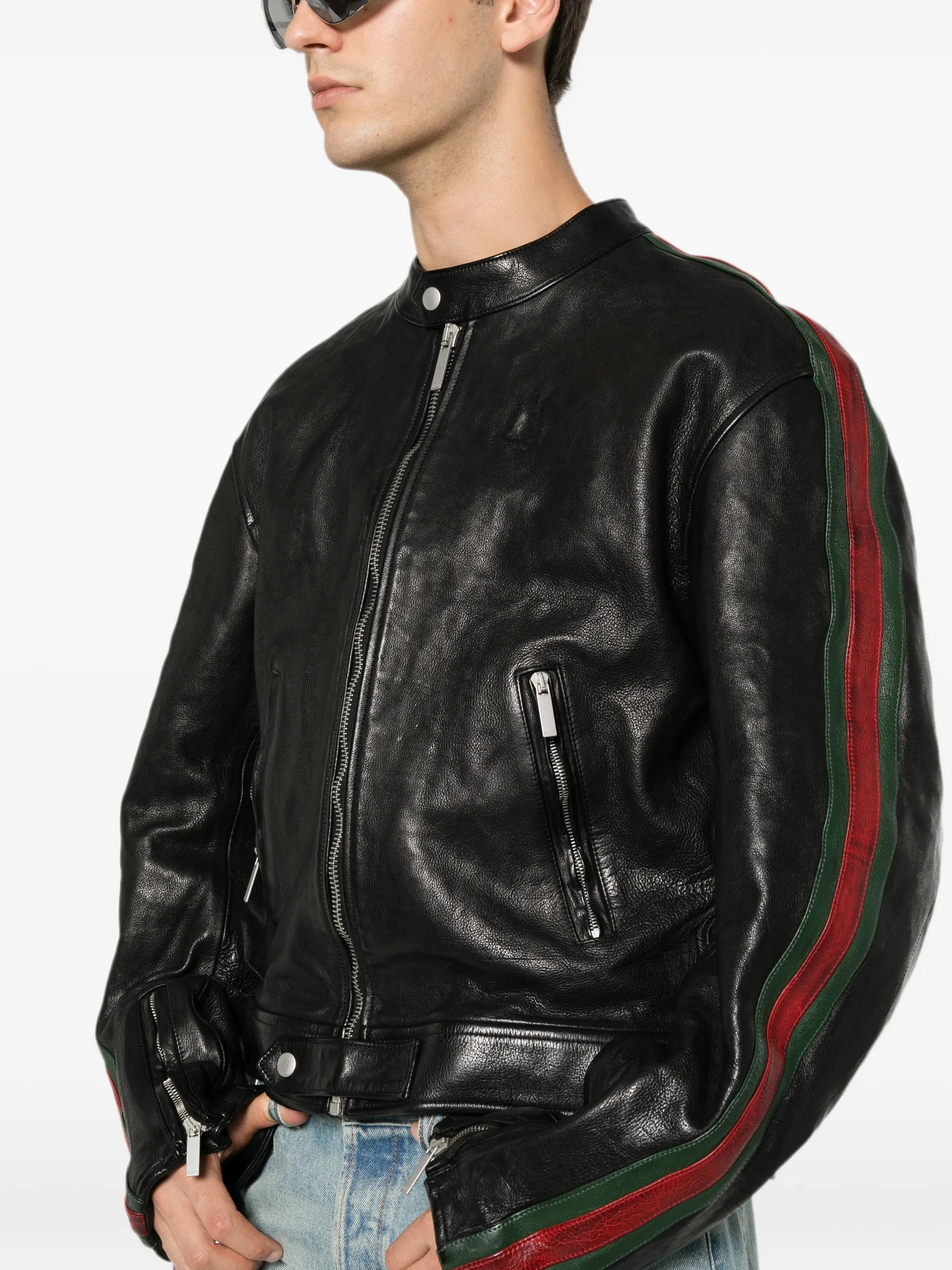 Gucci Gucci Web-stripe Leather Jacket, view 2