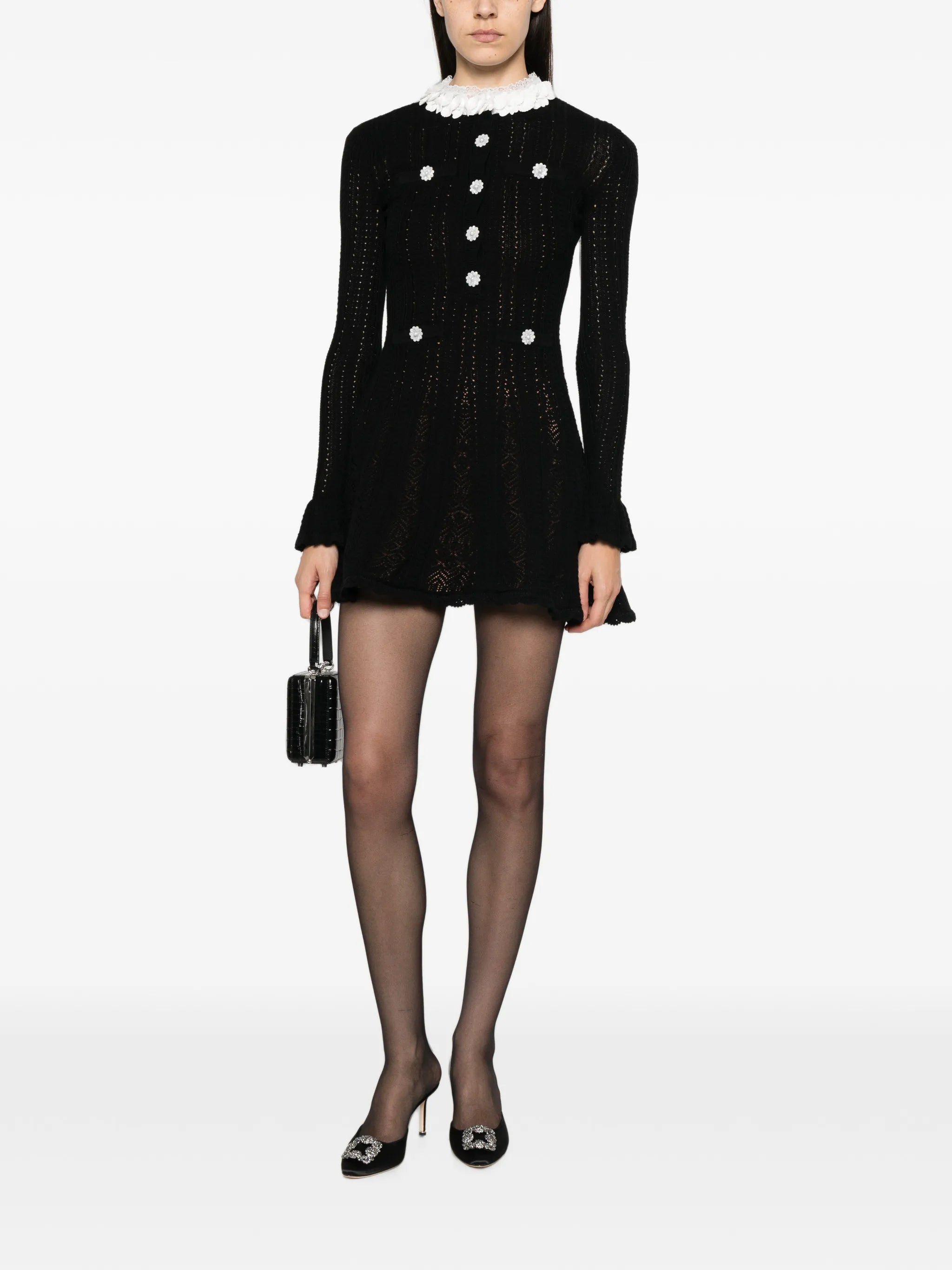 self-portrait Self-portrait Flower-trim Knit Mini Dress, view 2