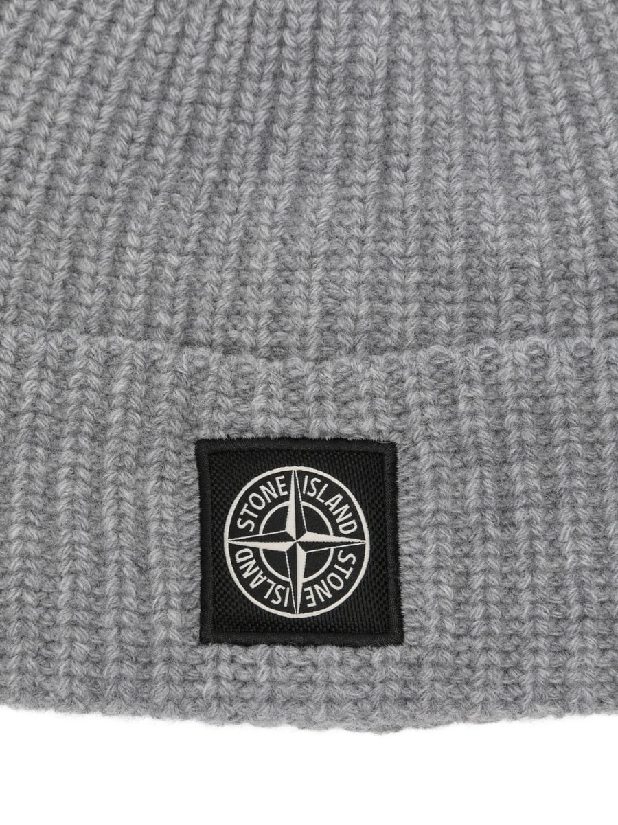 Stone Island Stone Island Logo-patch Ribbed-knit Beanie Hat, view 3