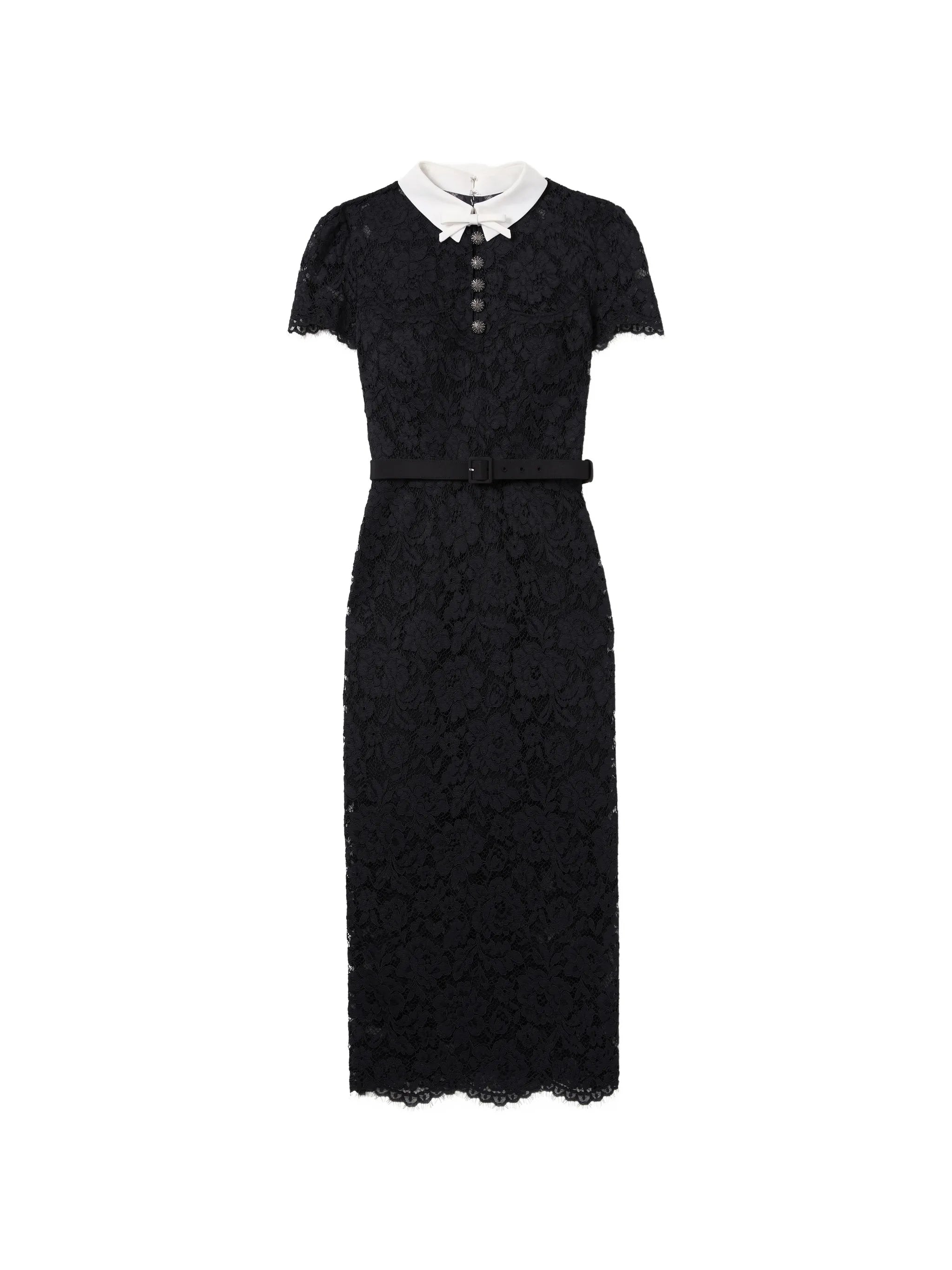 self-portrait Self-portrait Black Lace Contrast-collar Midi Dress