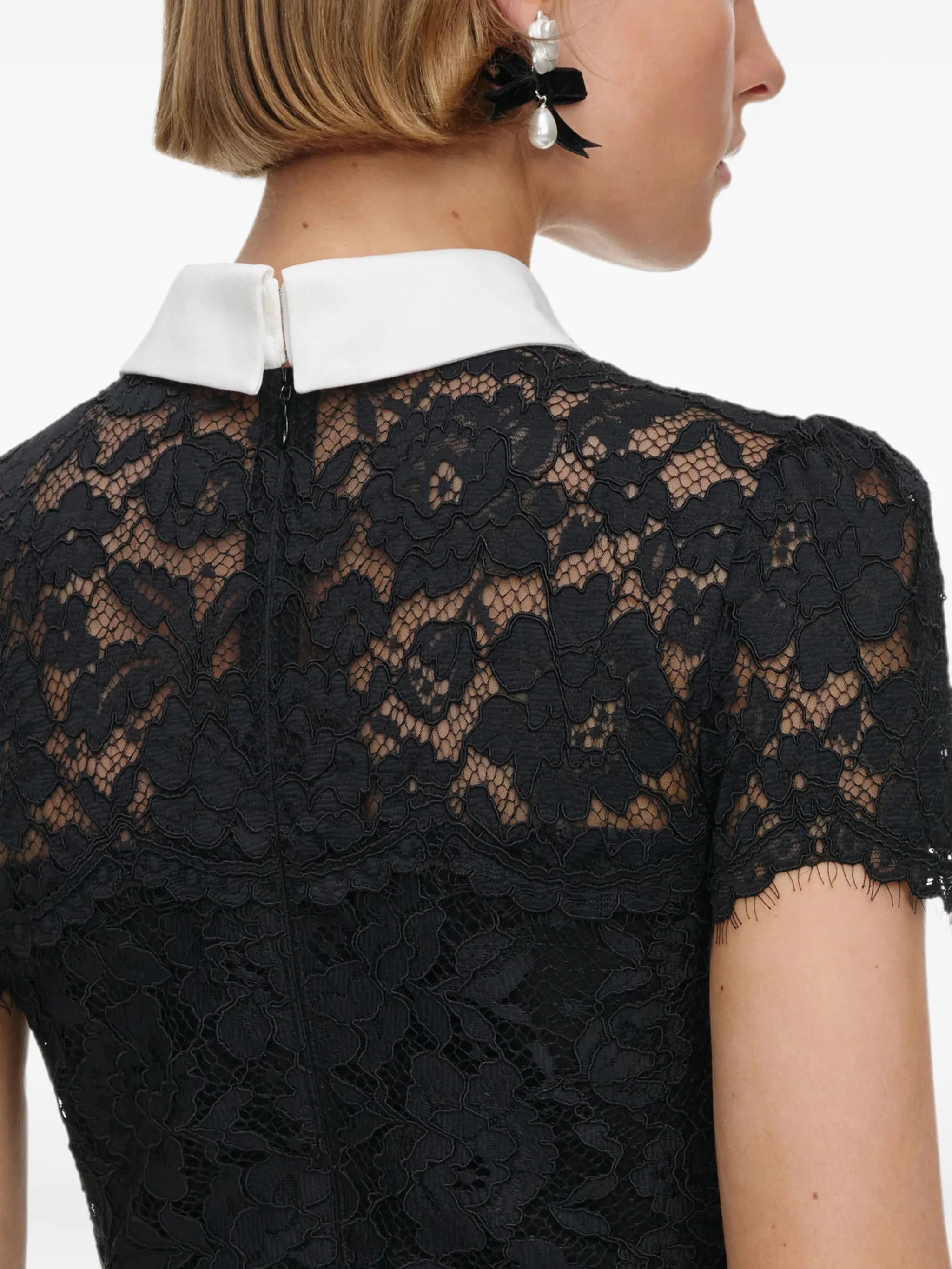 self-portrait Self-portrait Black Lace Contrast-collar Midi Dress, view 2