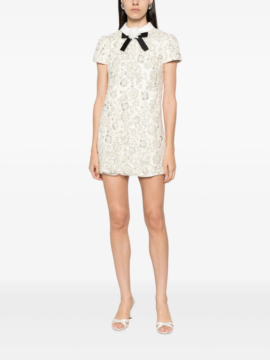 self-portrait Self-portrait Sequin-embellished Bow-detail Mini Dress, view 4