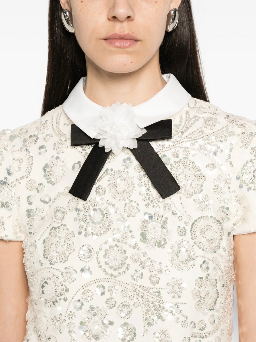 self-portrait Self-portrait Sequin-embellished Bow-detail Mini Dress, view 5