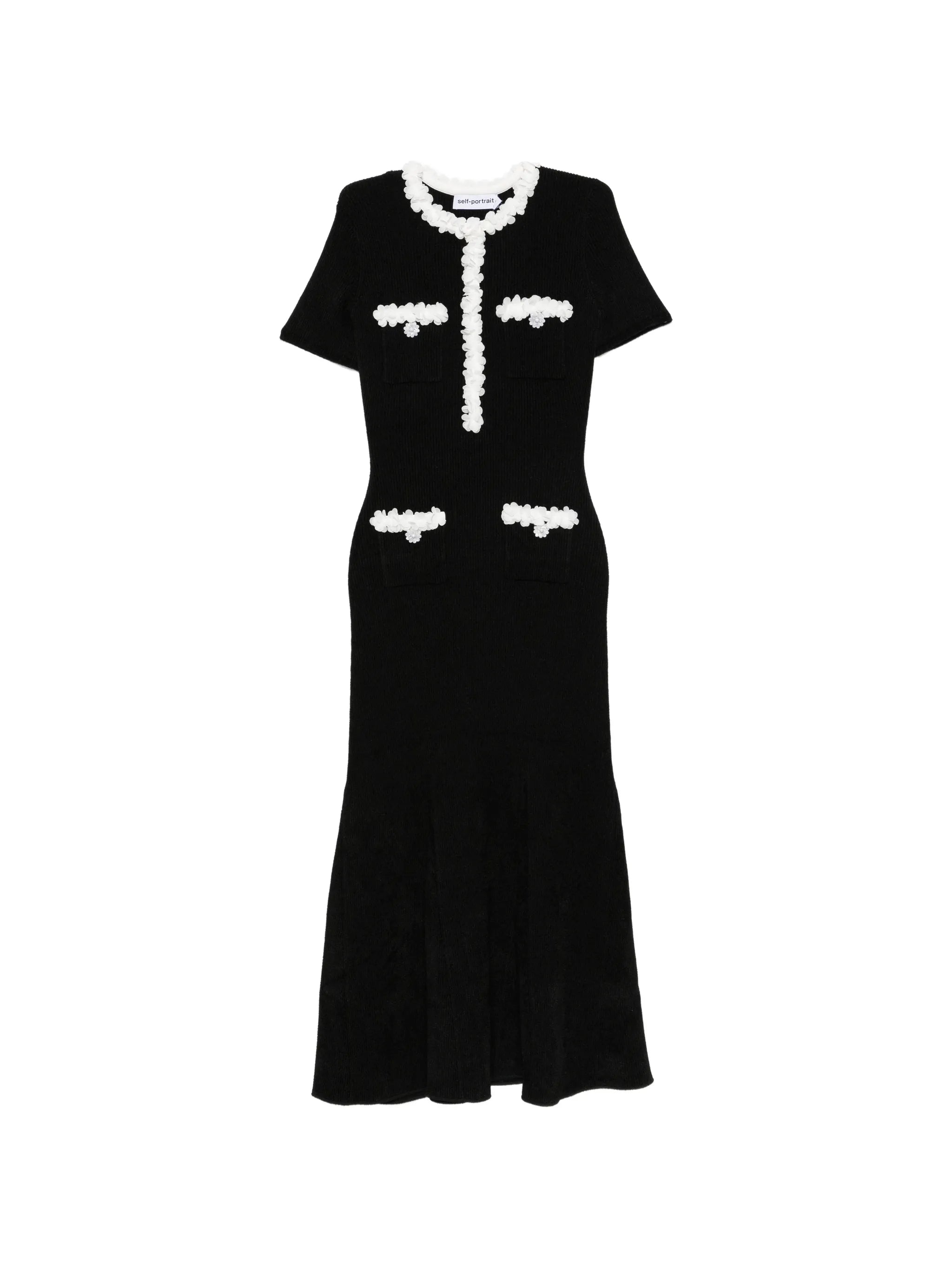self-portrait Self-portrait Floral-appliqué Ribbed-knit Midi Dress