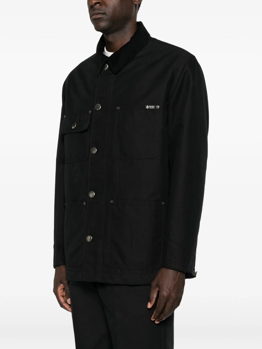 Prada Prada Corduroy-collar Logo-patch Jacket, view 4