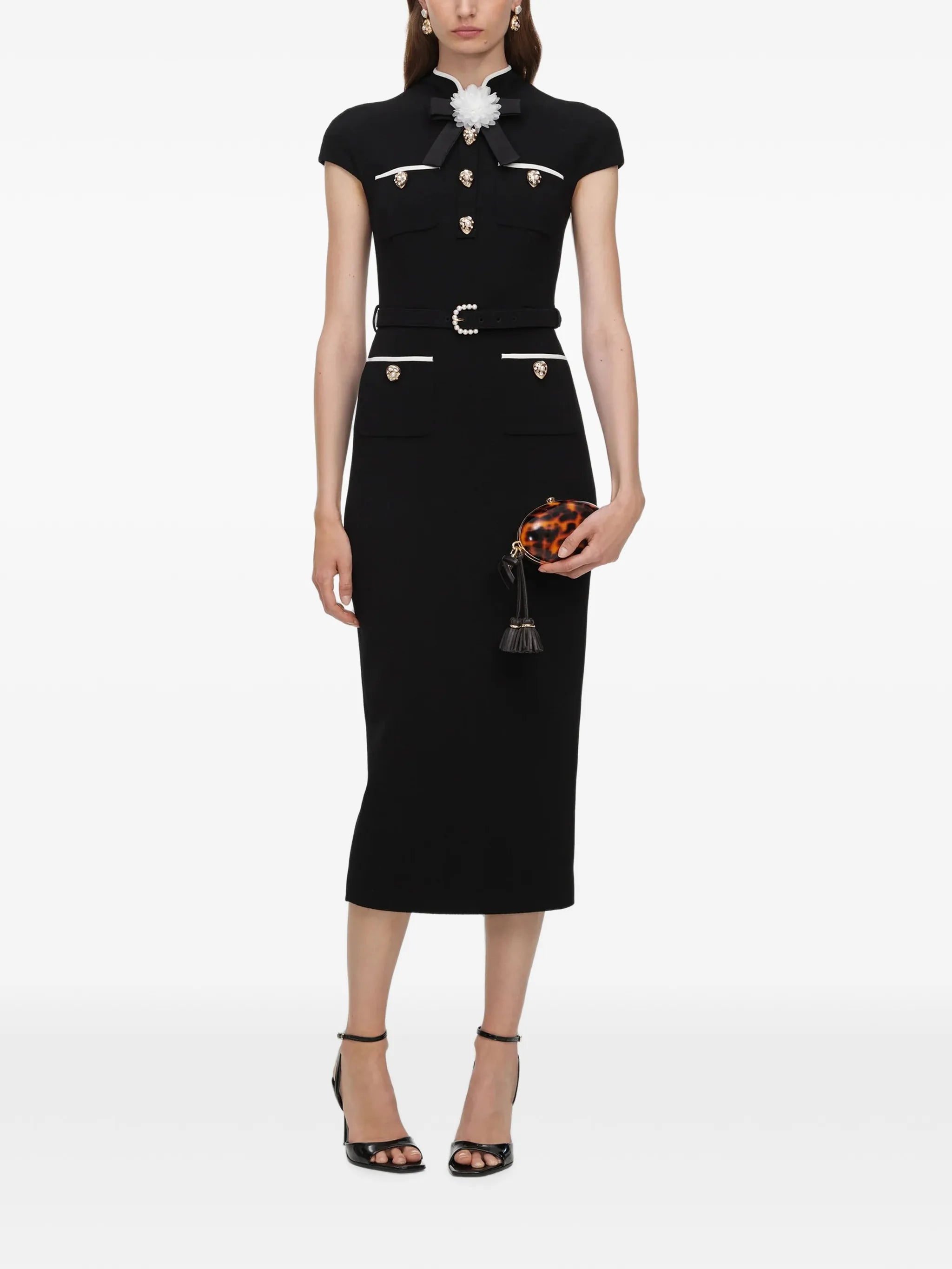 self-portrait Self-portrait Black Wool Crepe Midi Dress