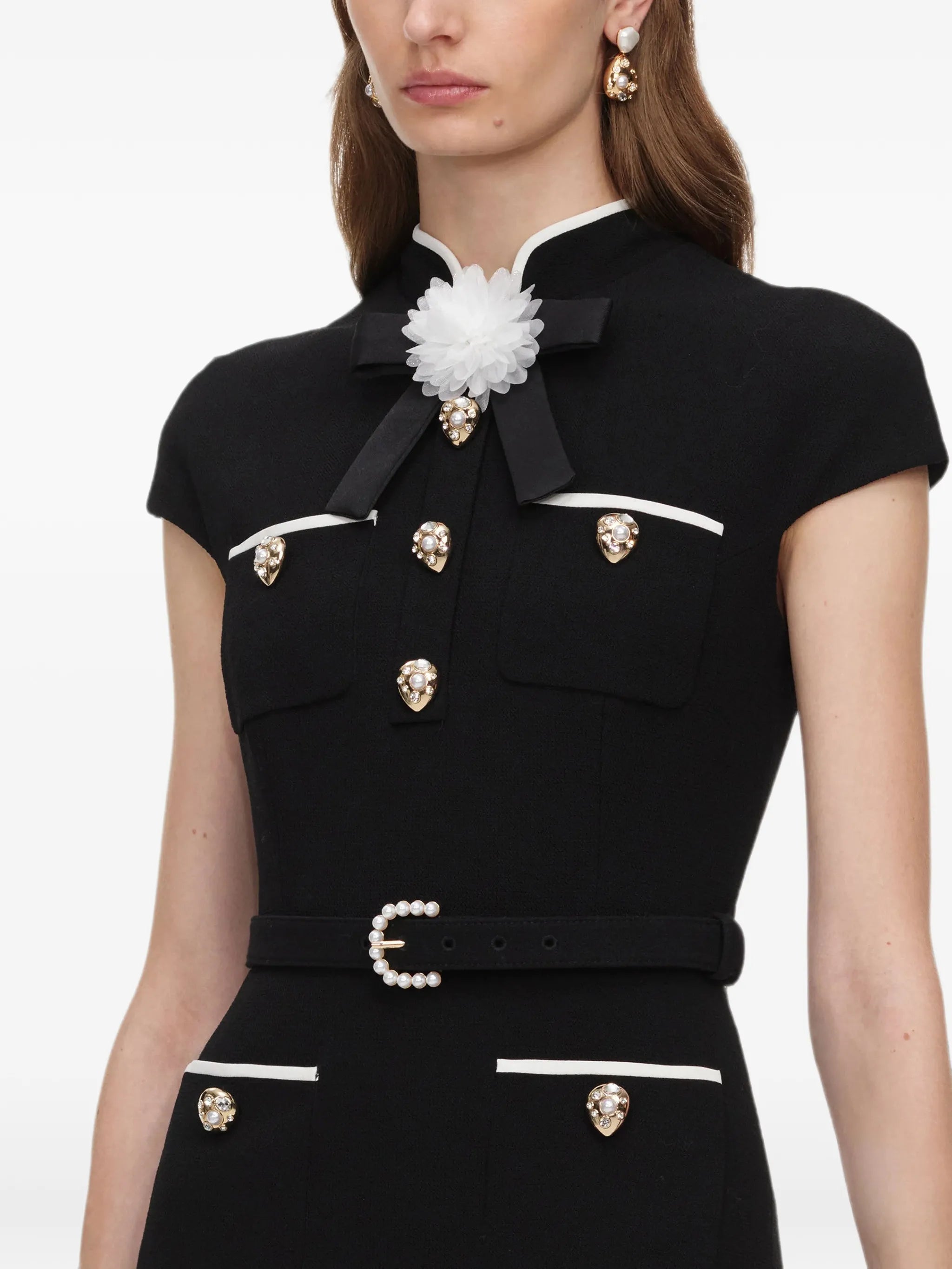 self-portrait Self-portrait Black Wool Crepe Midi Dress, view 2