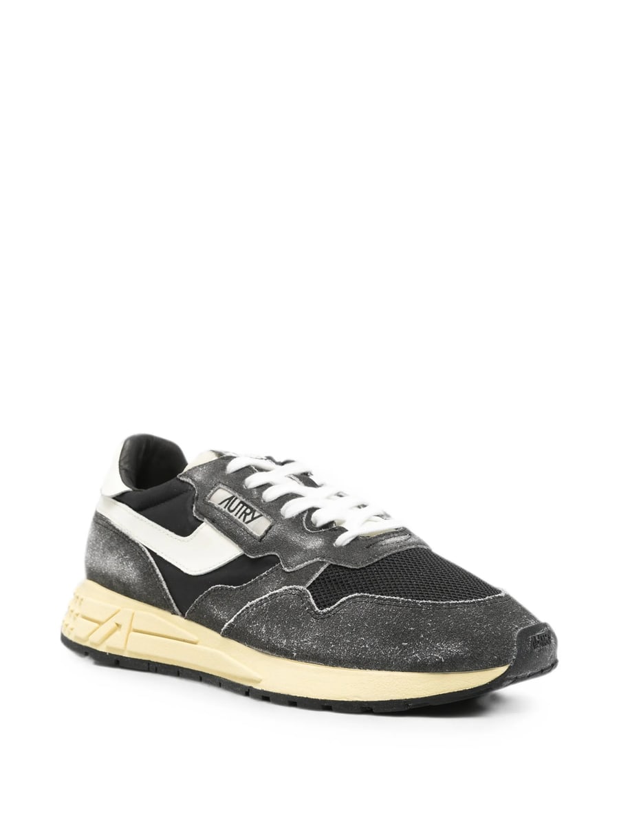 Autry Autry Reelwind Low Sneakers In Black Sugar And Marshmallow Nylon And Suede, view 2