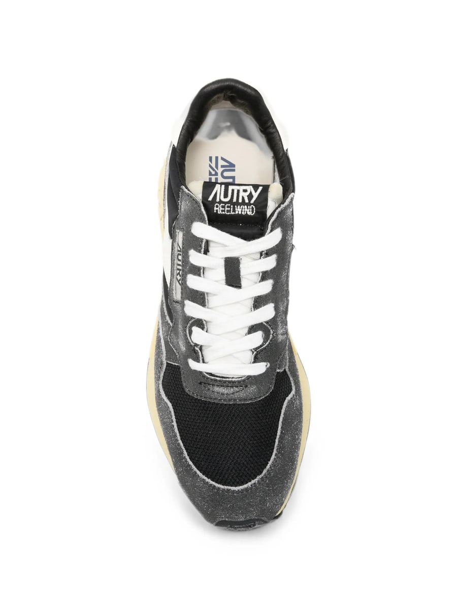 Autry Autry Reelwind Low Sneakers In Black Sugar And Marshmallow Nylon And Suede, view 3