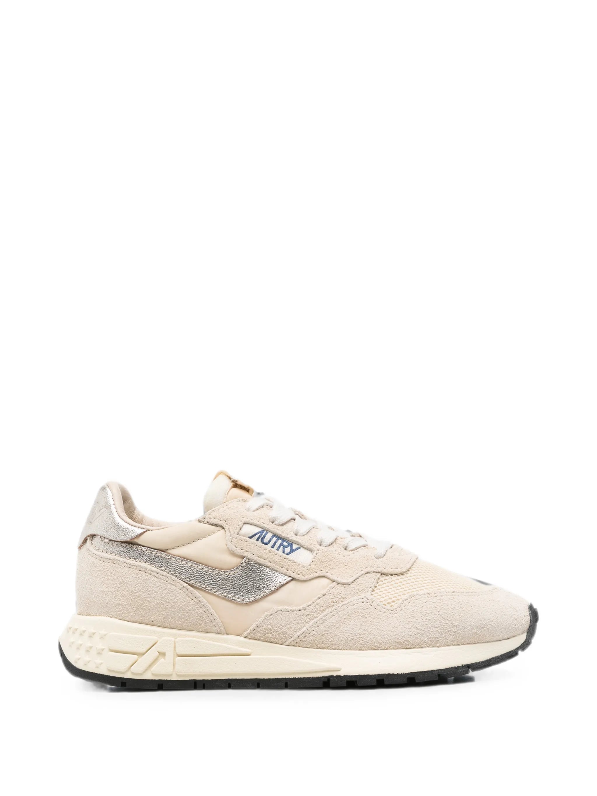 Autry Autry Reelwind Low Sneakers In Ecru And Platinum Nylon And Suede
