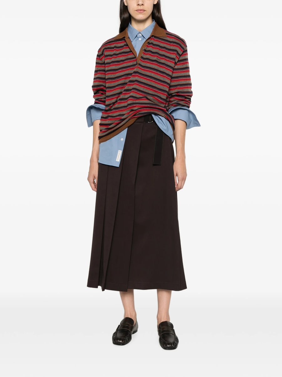 Prada Prada Striped Long-sleeve Polo Top, view 2