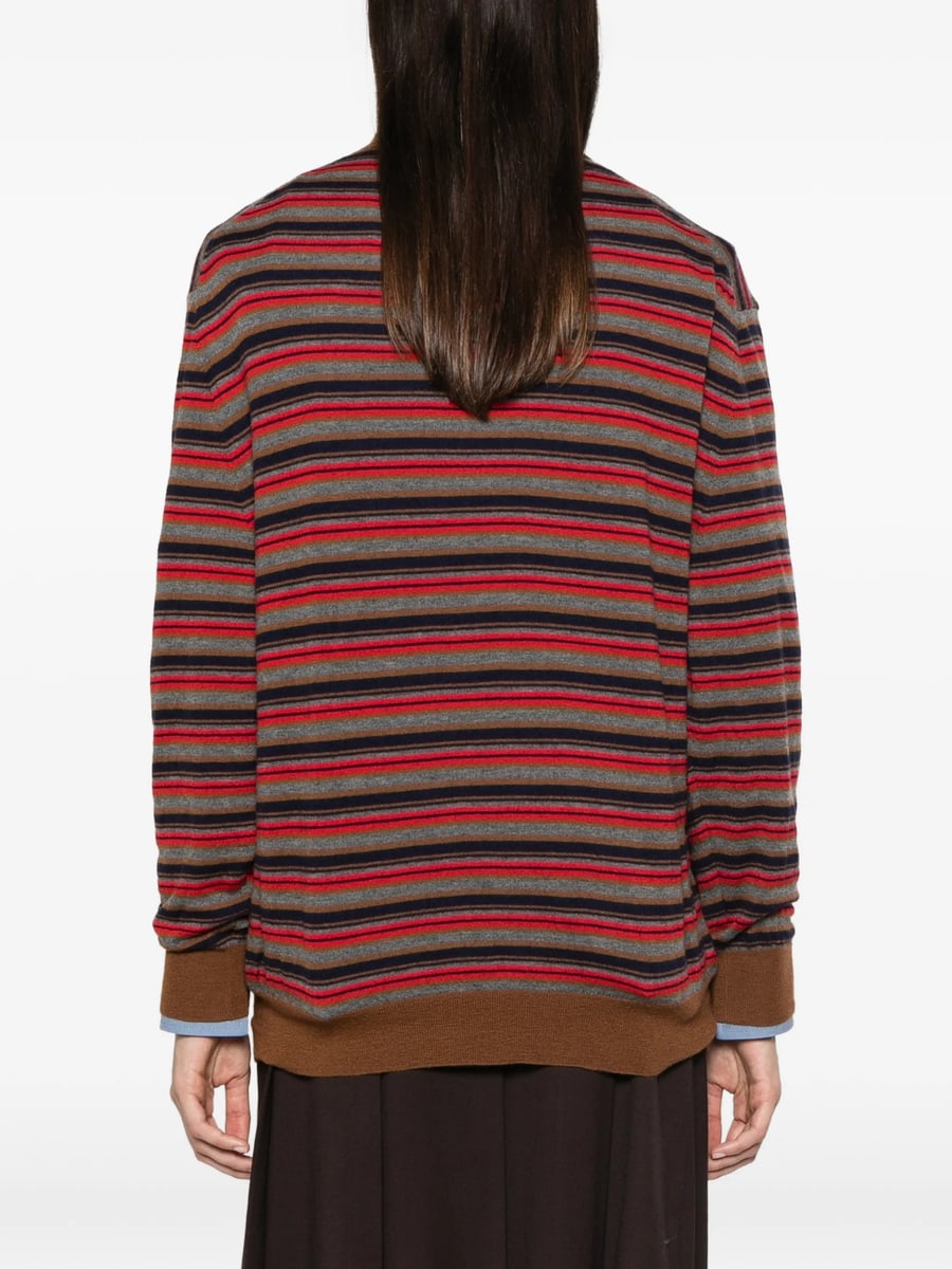 Prada Prada Striped Long-sleeve Polo Top, view 3