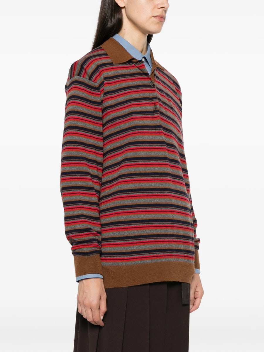 Prada Prada Striped Long-sleeve Polo Top, view 5