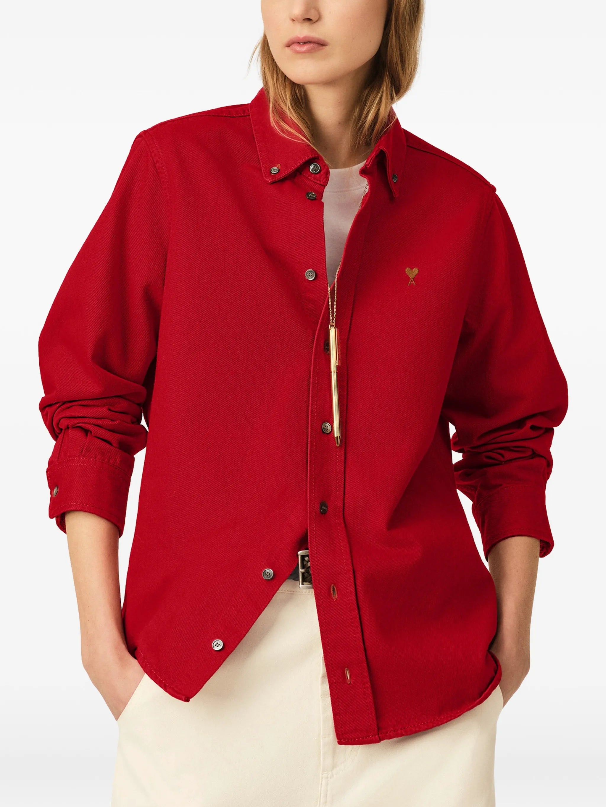 AMI Paris Ami Paris Red Cotton Shirt With Ami De Coeur, view 2