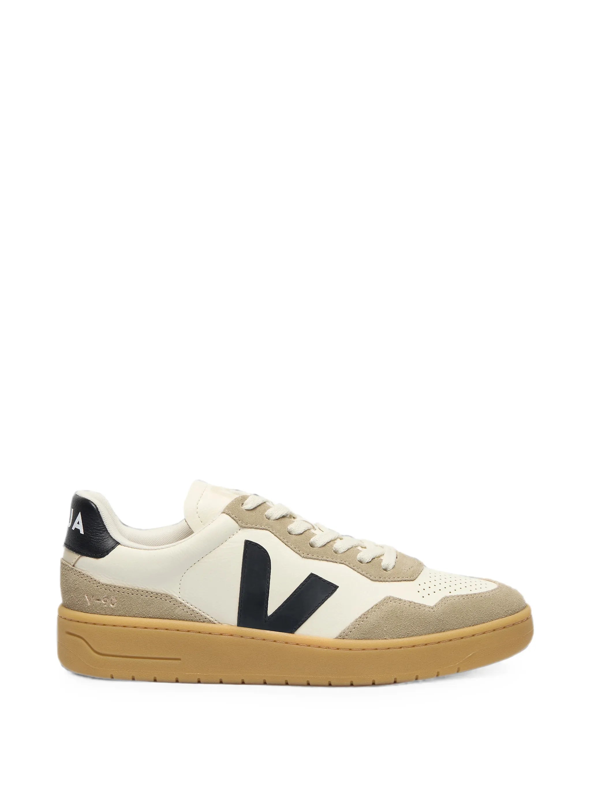 Veja Veja V-90 Leather Pure Black Natural Sneakers