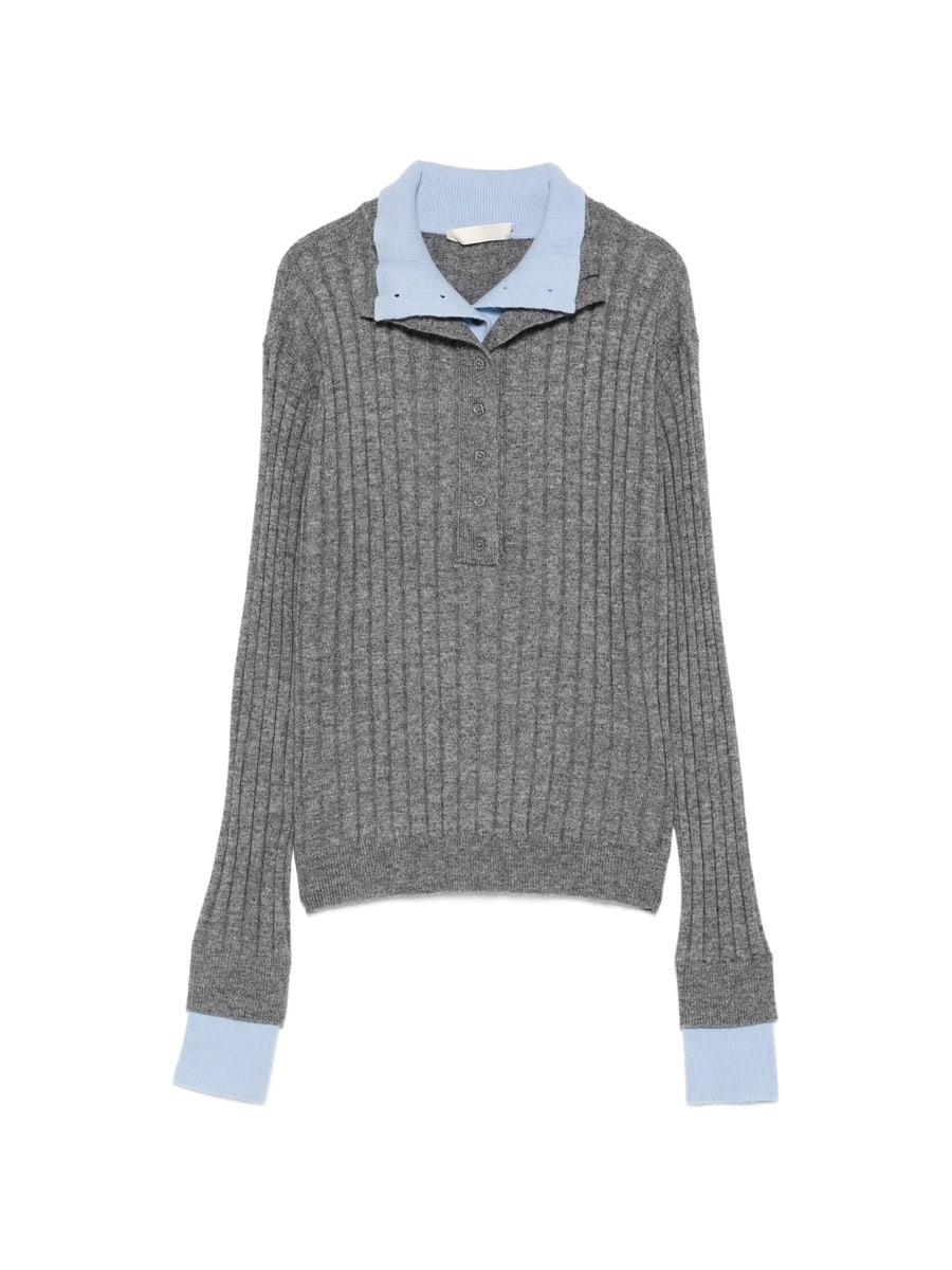 Eleh Eleh Ribbed-knit Button-up Polo Top