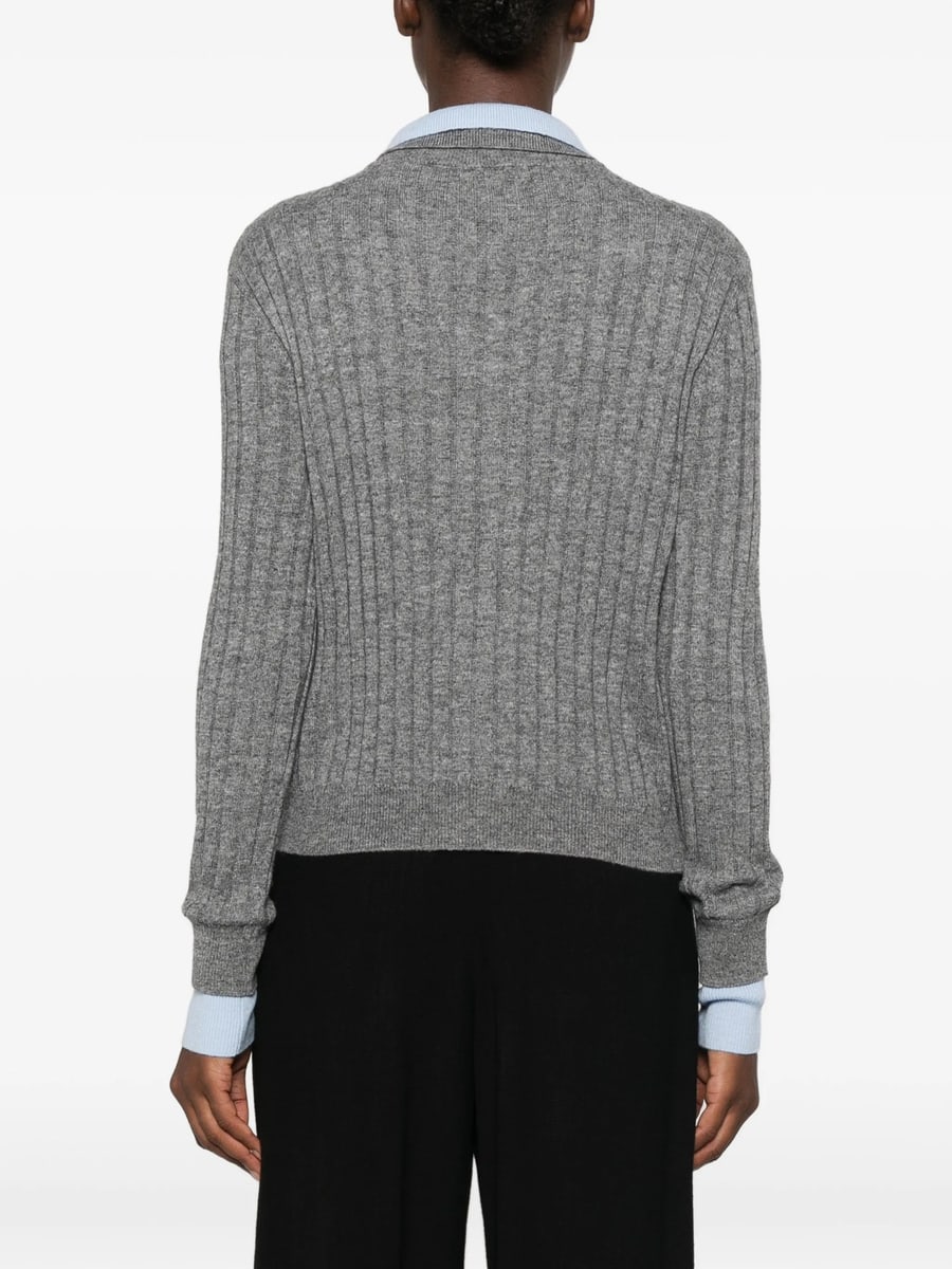 Eleh Eleh Ribbed-knit Button-up Polo Top, view 2