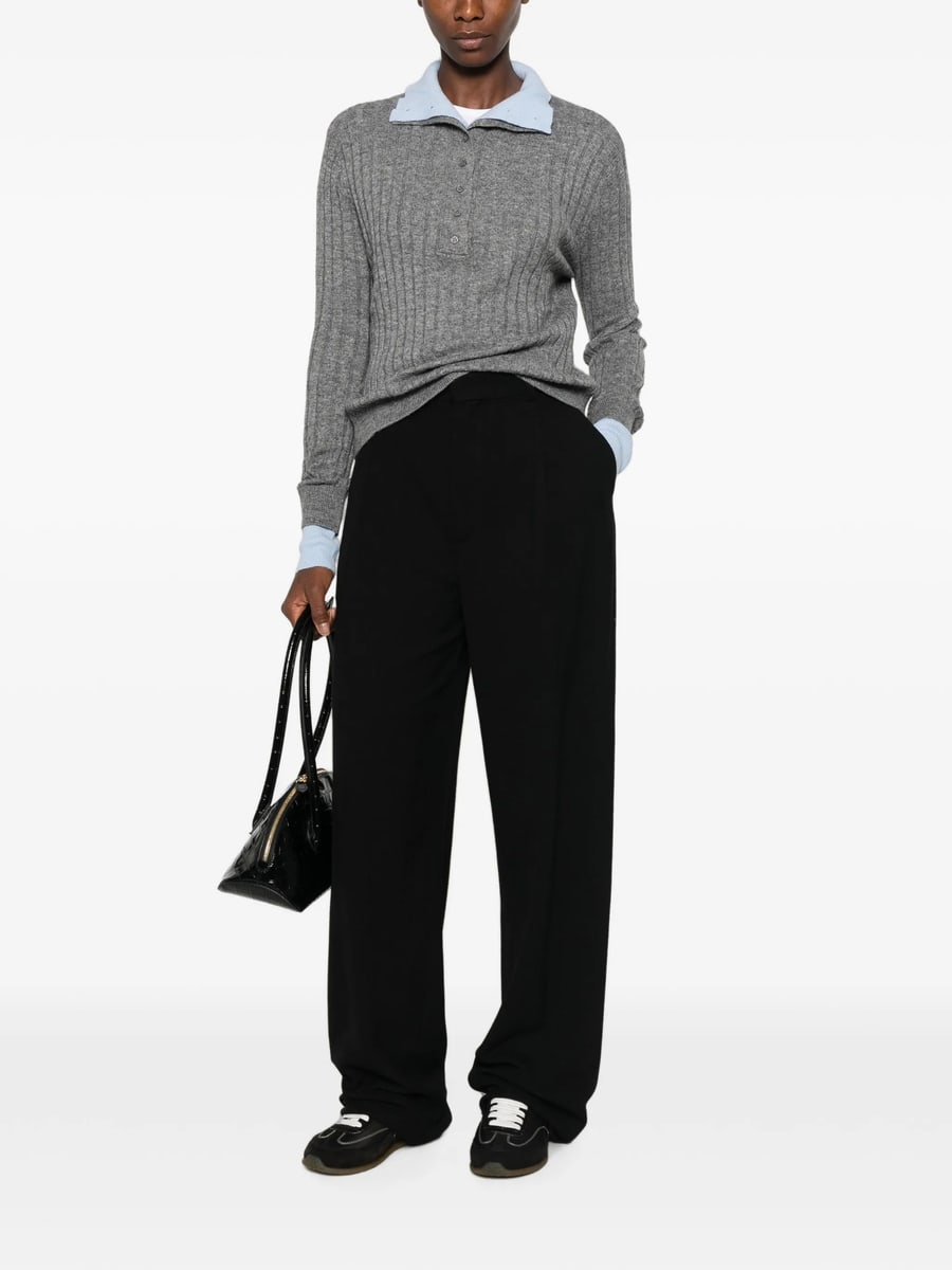 Eleh Eleh Ribbed-knit Button-up Polo Top, view 3
