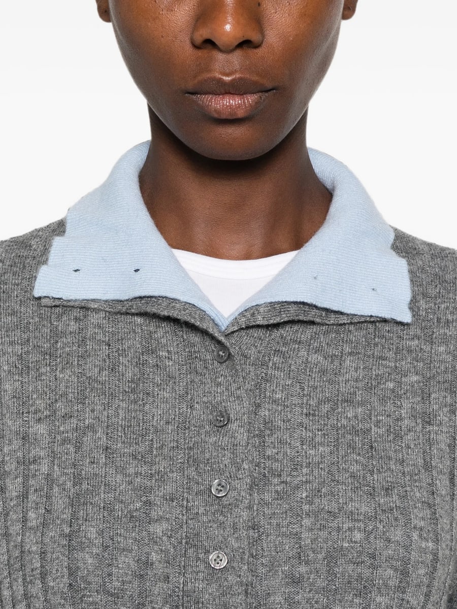 Eleh Eleh Ribbed-knit Button-up Polo Top, view 4