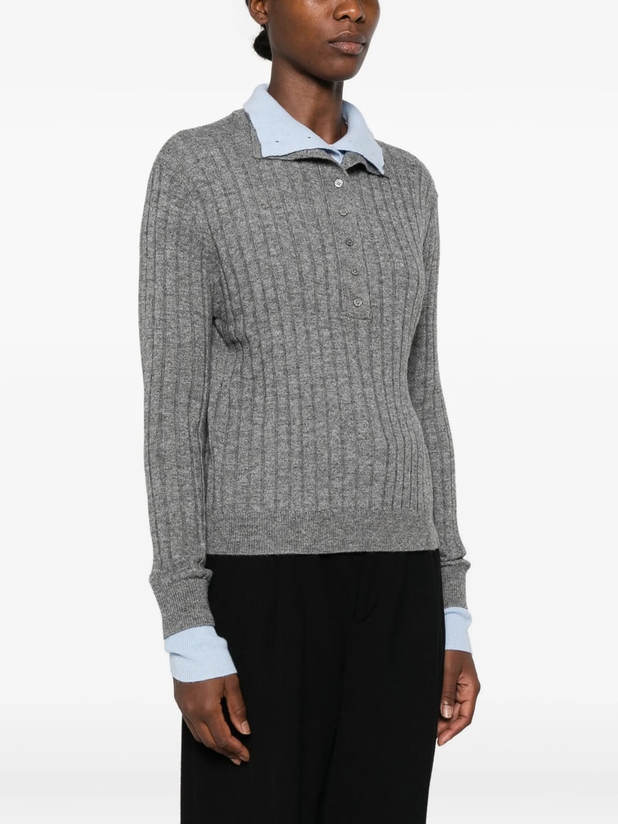 Eleh Eleh Ribbed-knit Button-up Polo Top, view 5