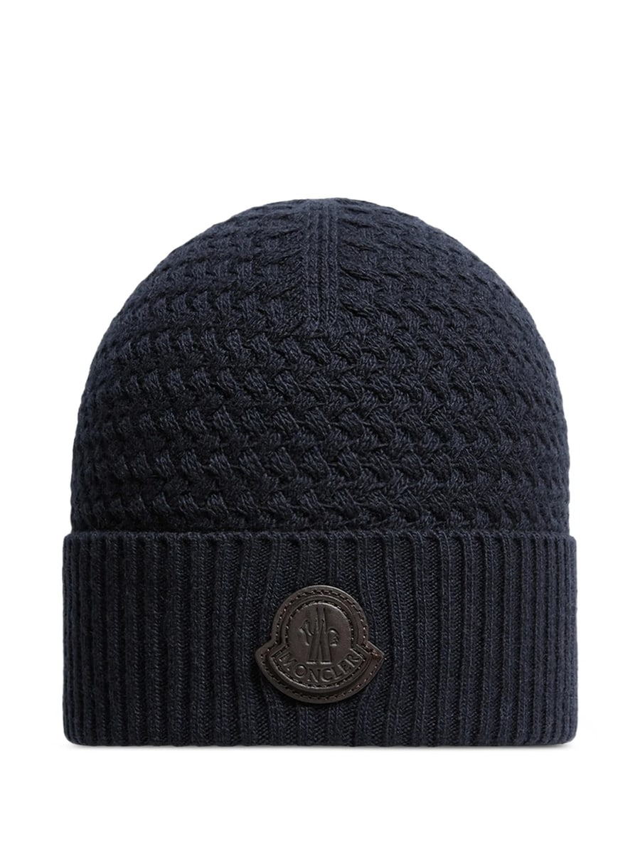Moncler Moncler Logo-patch Cable-knit Beanie Hat