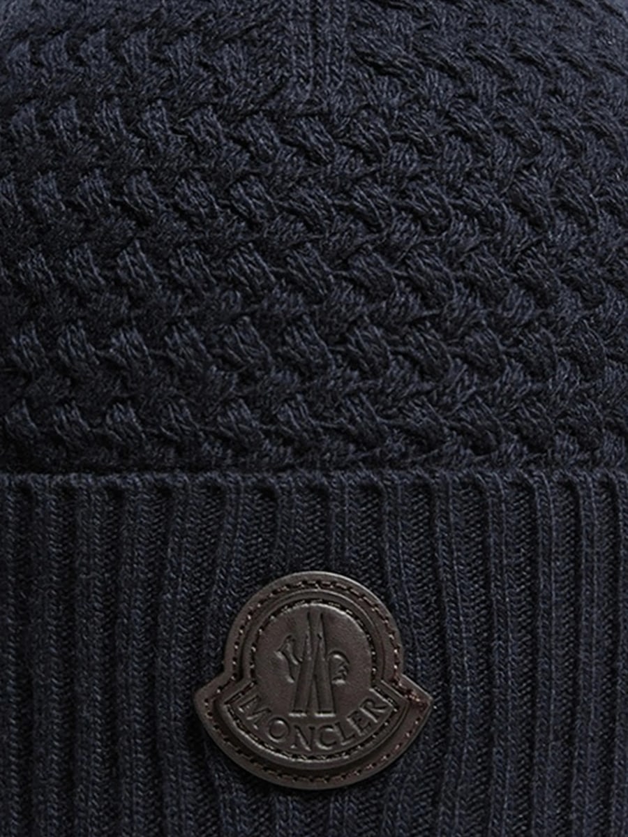 Moncler Moncler Logo-patch Cable-knit Beanie Hat, view 2