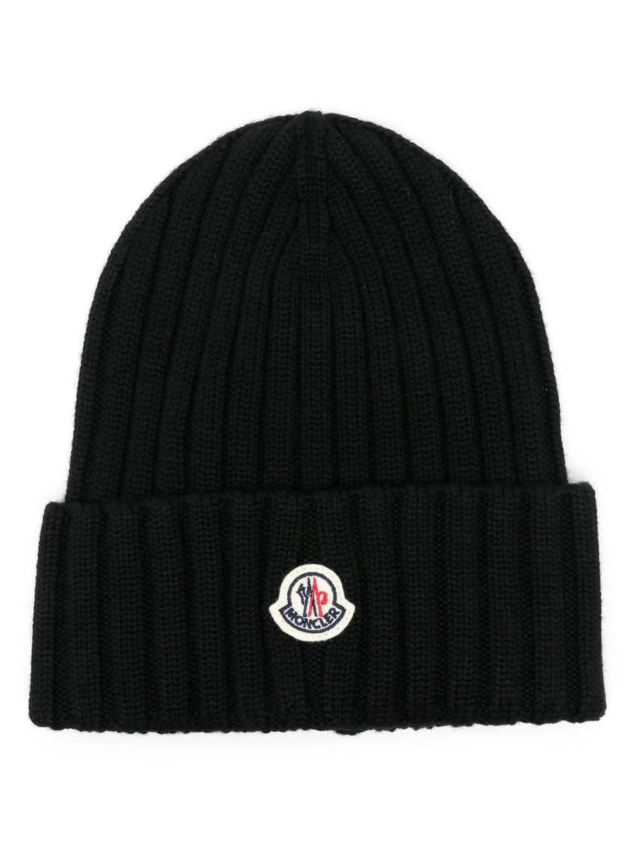 Moncler Moncler Logo-patch Ribbed-knit Beanie Hat