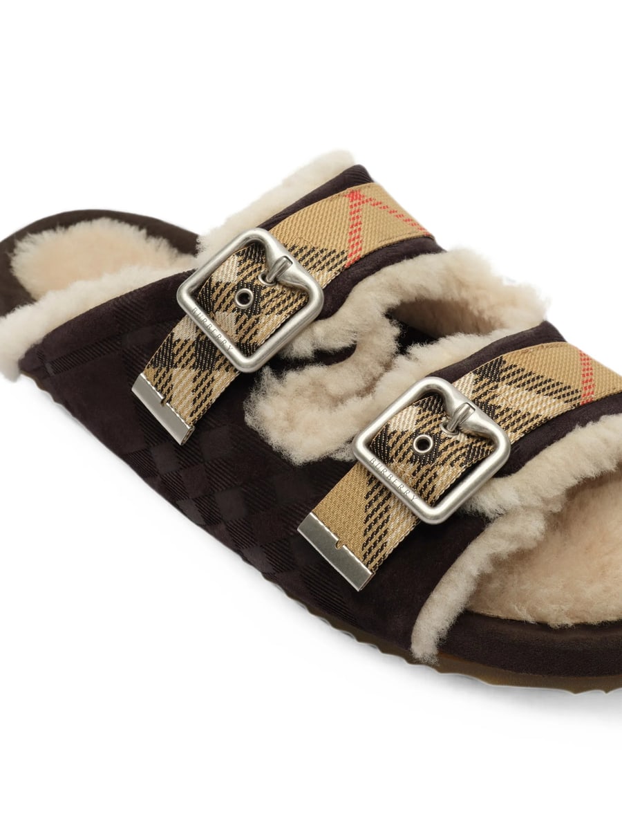 Burberry Burberry Check Shearling Urchin Sandals, view 3
