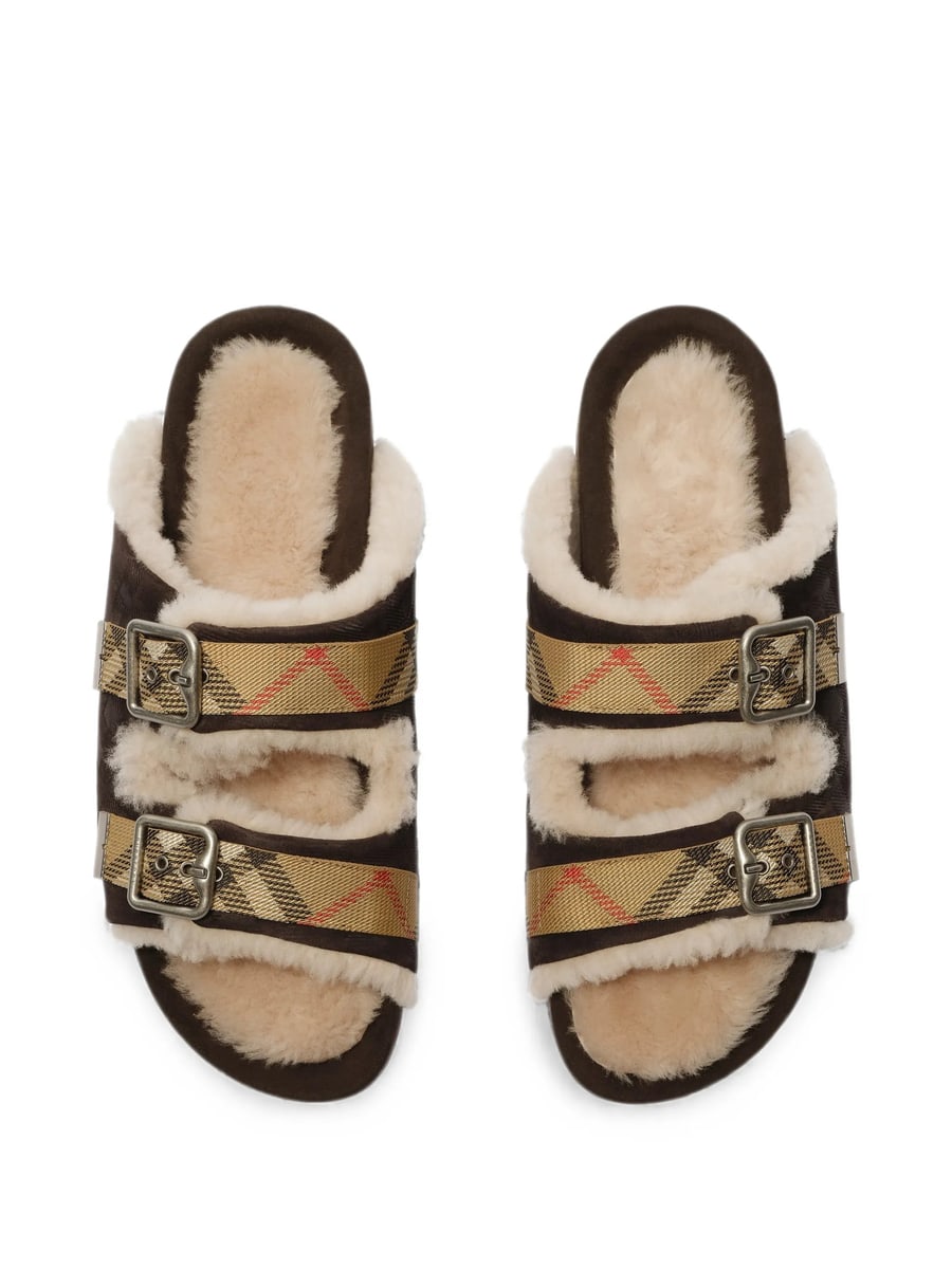 Burberry Burberry Check Shearling Urchin Sandals, view 6