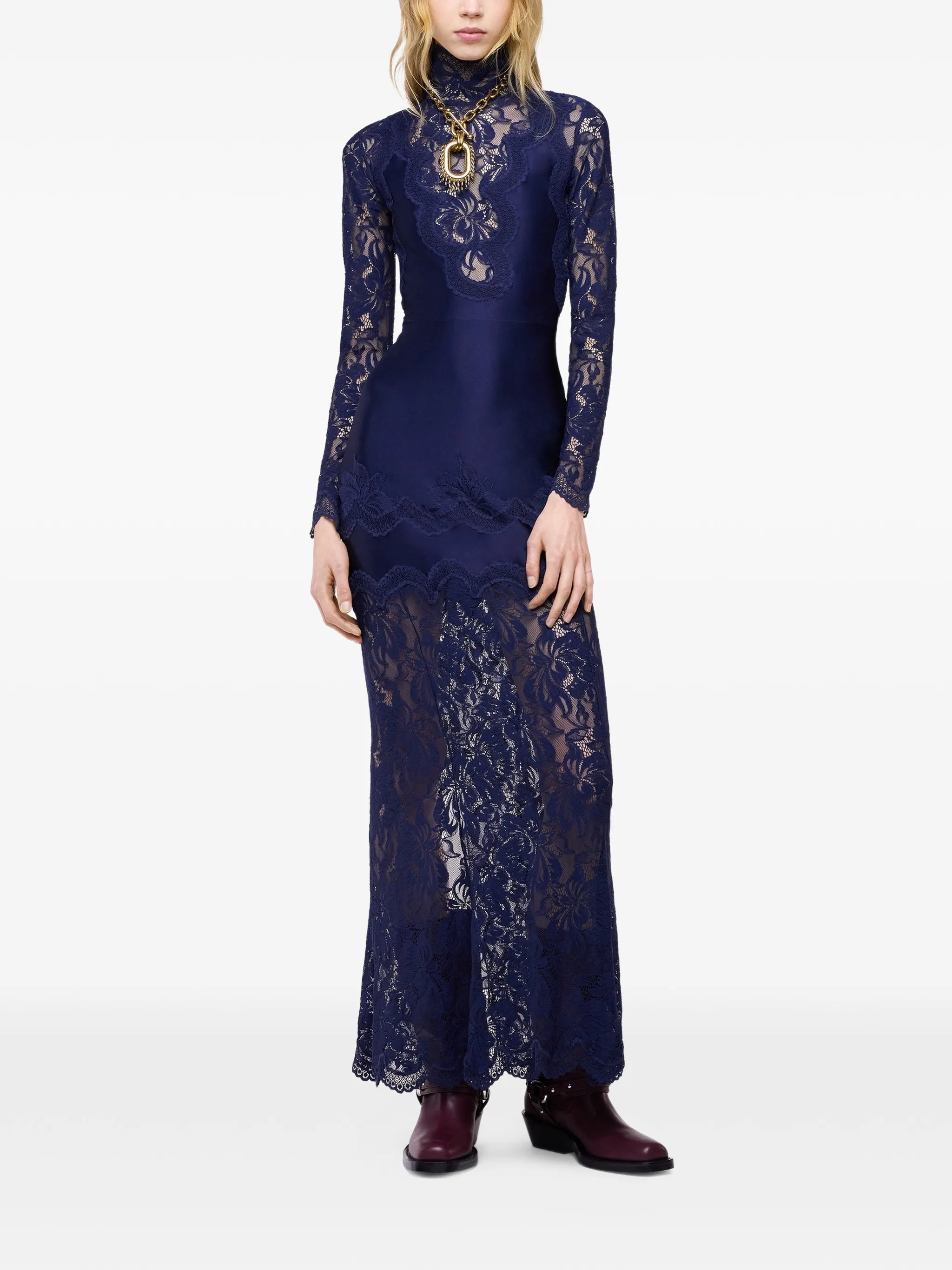 Rabanne Rabanne Lace-panelled High-neck Maxi Dress, view 2